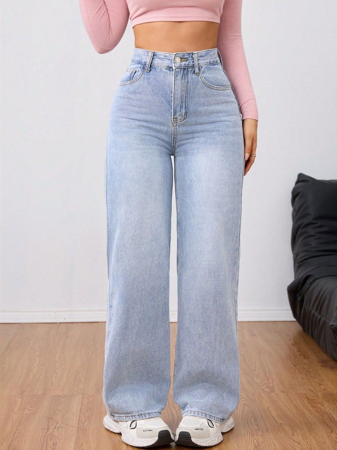 Crazeis Women Comfort Straight Fit High-Rise Light Fade Acid Wash Stretchable Jeans