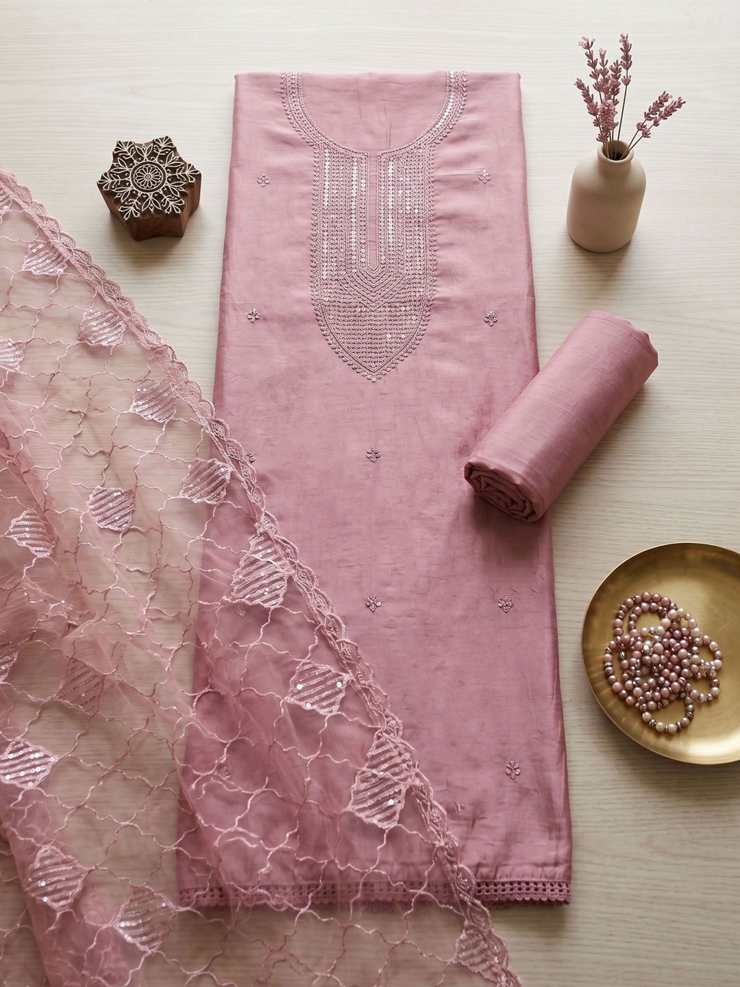 Meena Bazaar Embroidered Pure Silk Unstitched Dress Material