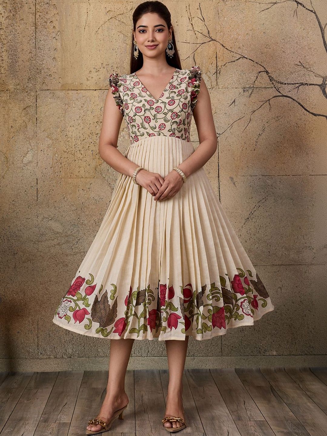knee length dresses for ladies Girls Embellished V-Neck Fit Flare Maxi Ethnic Dress  Trendia
