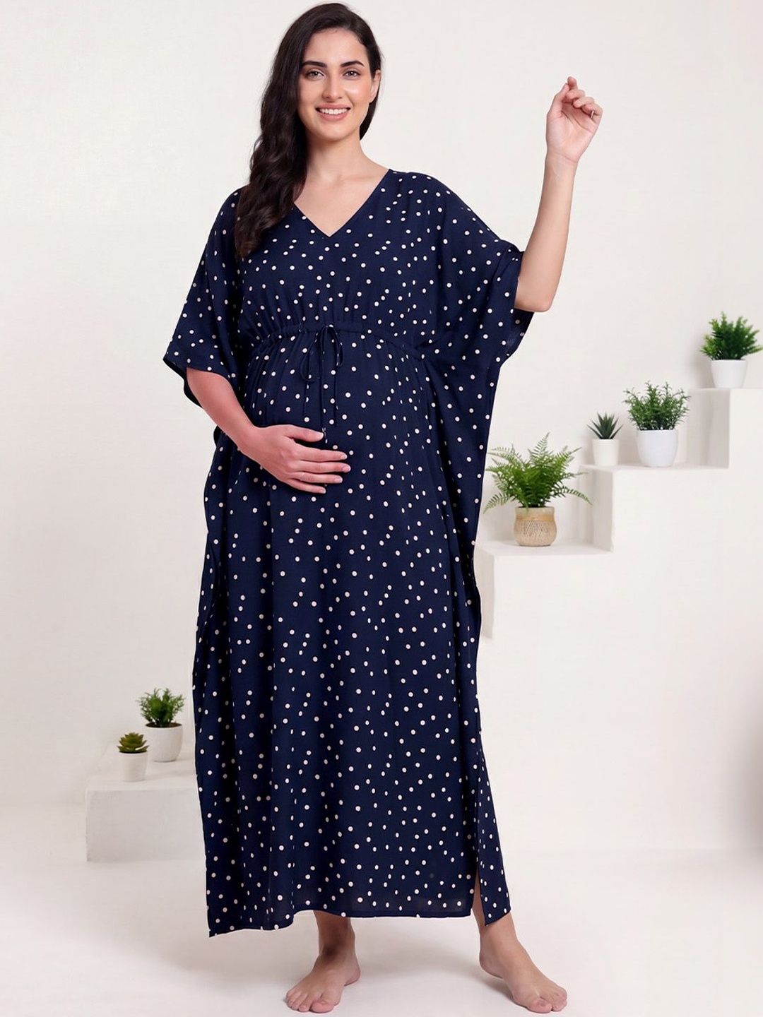 Secret Wish Printed Rayon Maternity Maxi Kaftan Nightdress