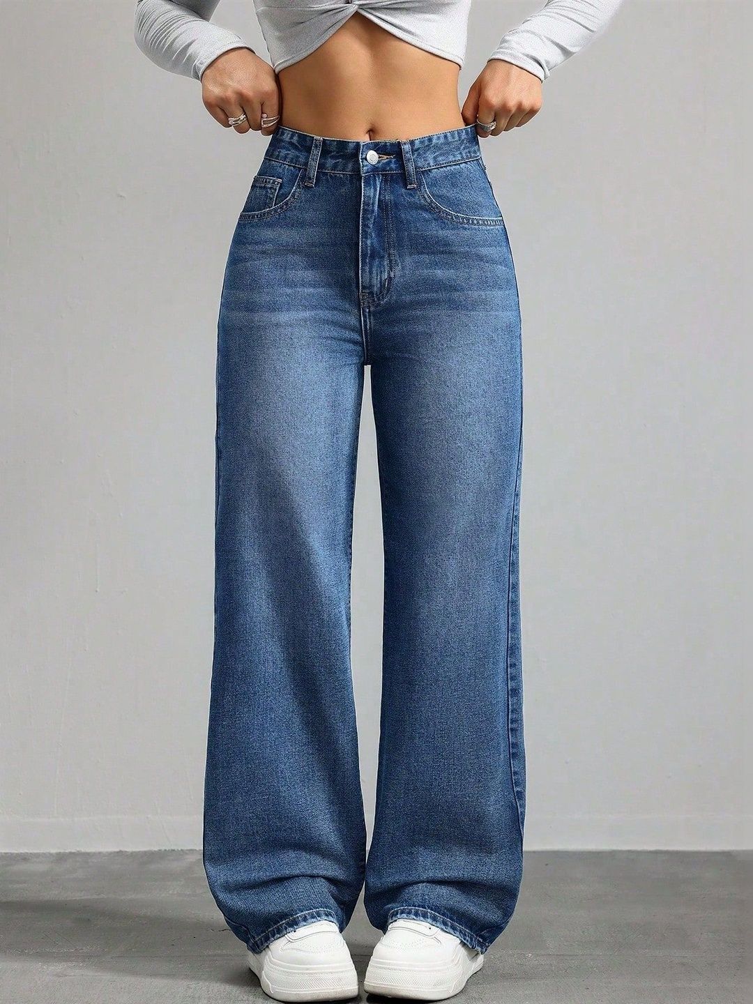 Crazeis Women Comfort Straight Fit High-Rise Light Fade Acid Wash Stretchable Jeans
