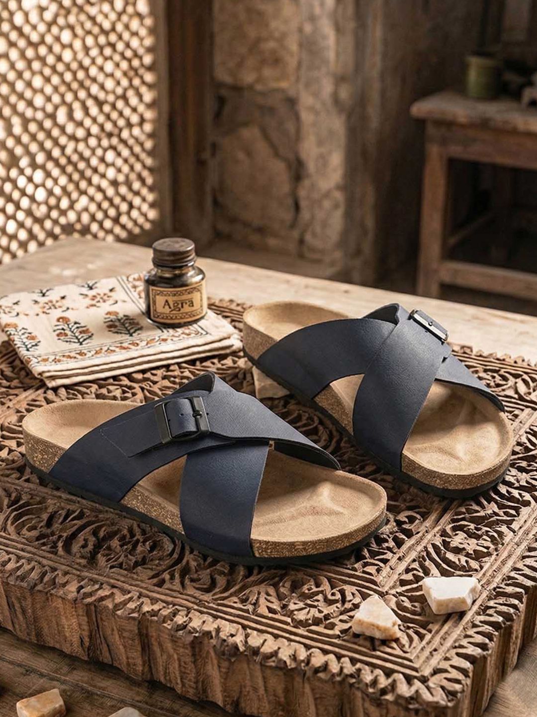 HERE&NOW Men Leather Comfort Sandals