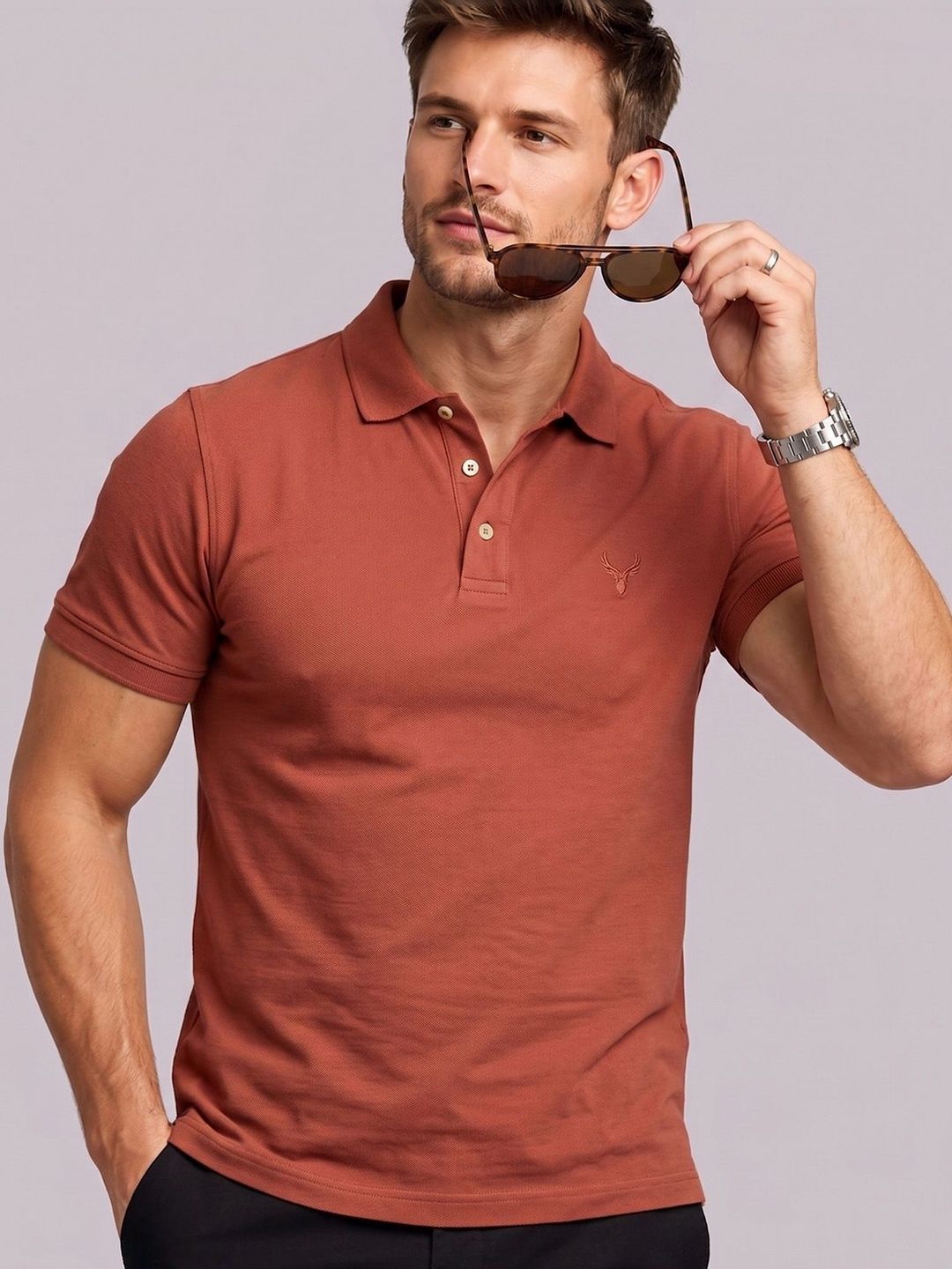 Utopium Men Brand Logo Polo Collar T-shirt