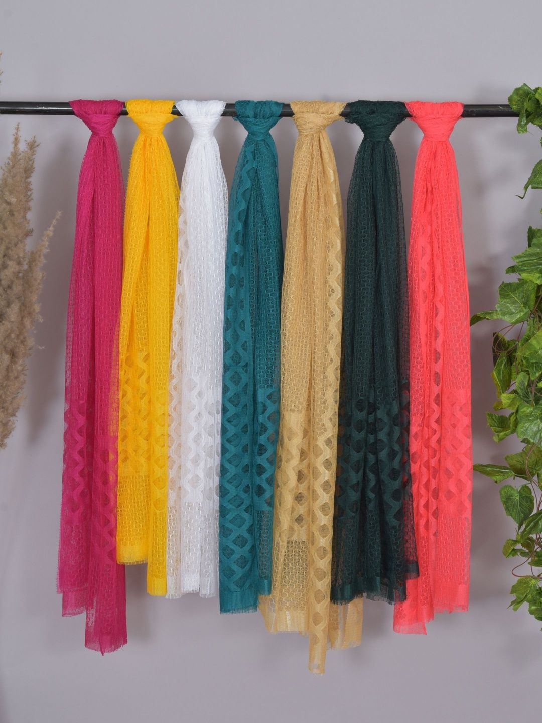 Kuhika Pack Of 7 Woven Design Dupatta