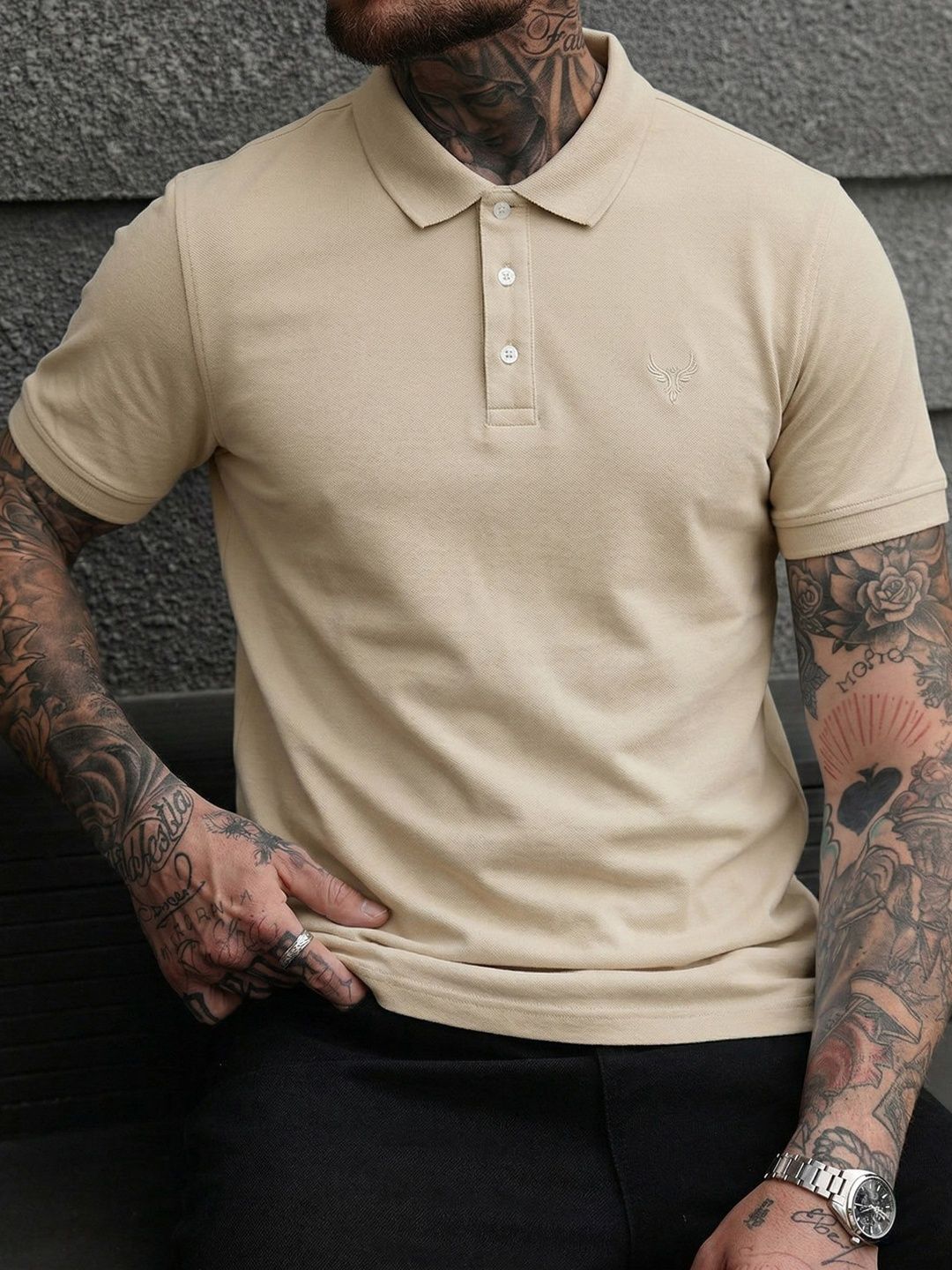 Utopium Men Brand Logo Polo Collar T-shirt