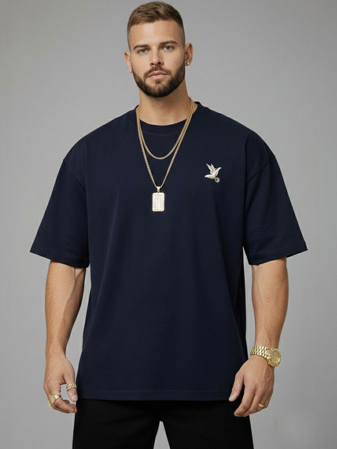 Mast & Harbour Men Printed Drop-Shoulder Sleeves T-shirt