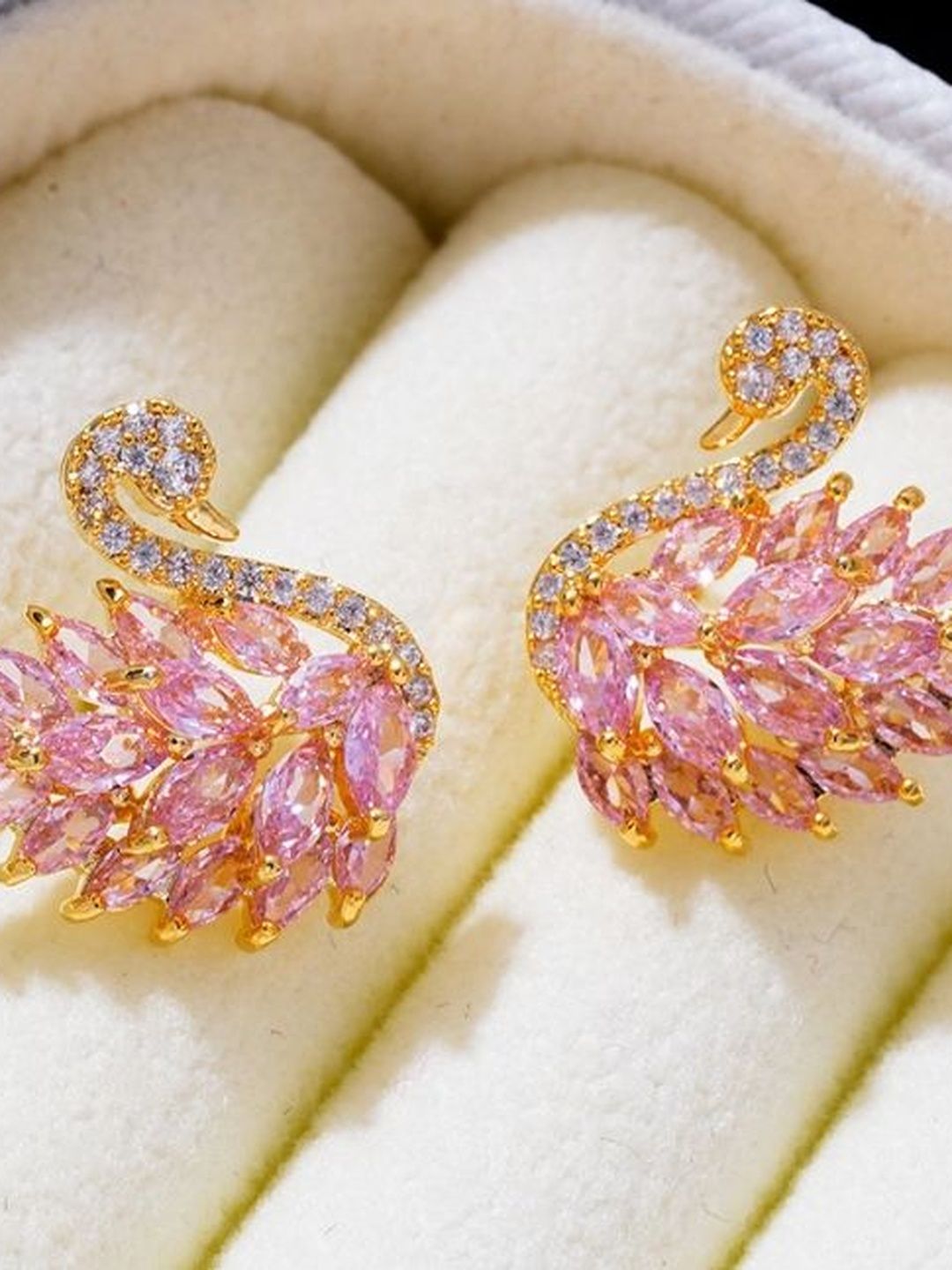 AKISON JEWELS Gold-Plated Cubic Zirconia Studded Animal Shaped Studs Earrings