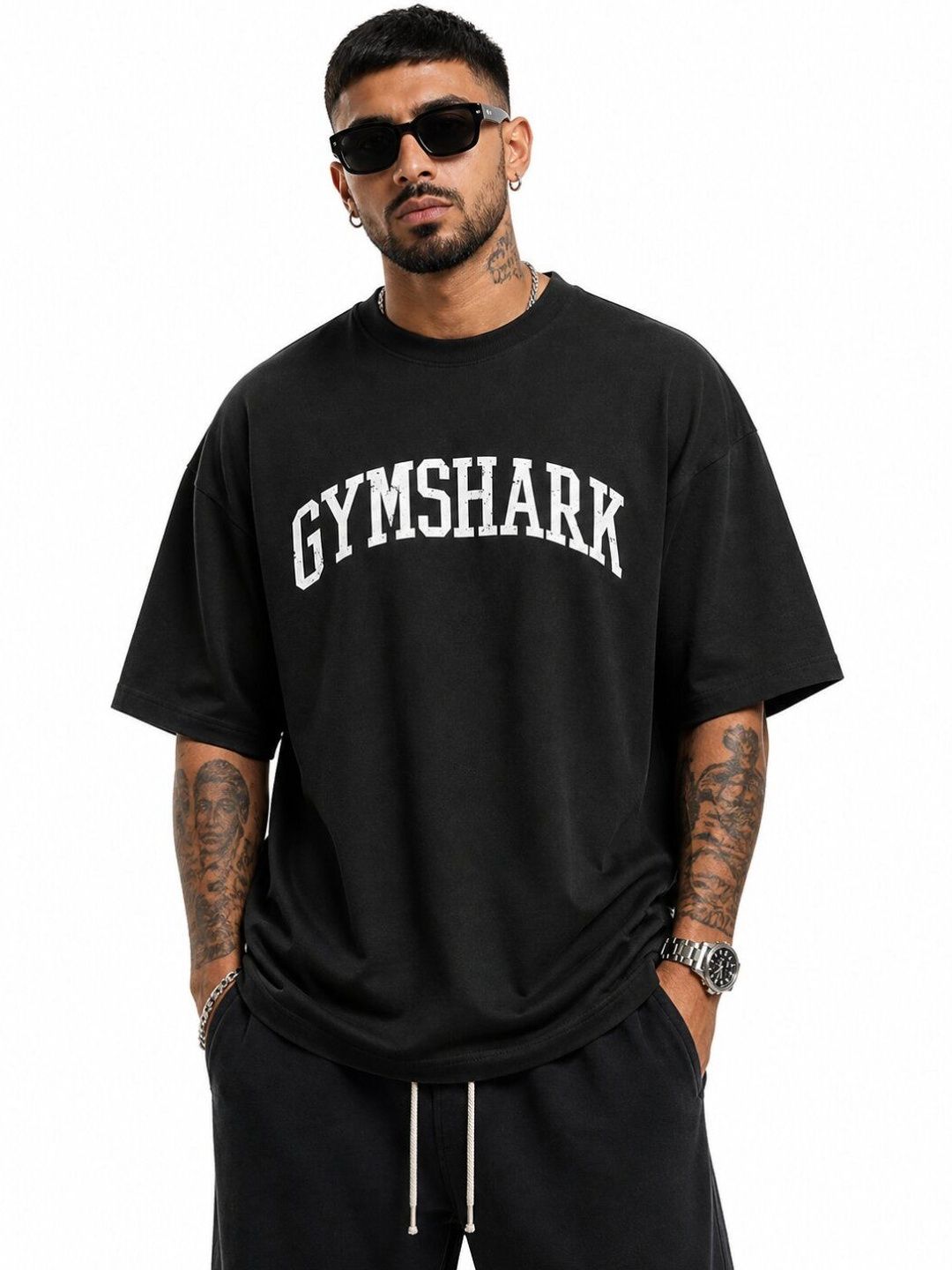 HASTEN GYMSHARK Brand Logo Printed Oversized Cotton T-shirt