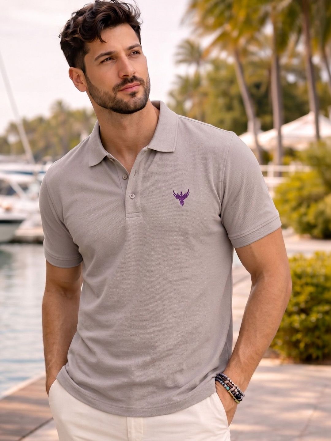 Utopium Men Brand Logo Polo Collar T-shirt