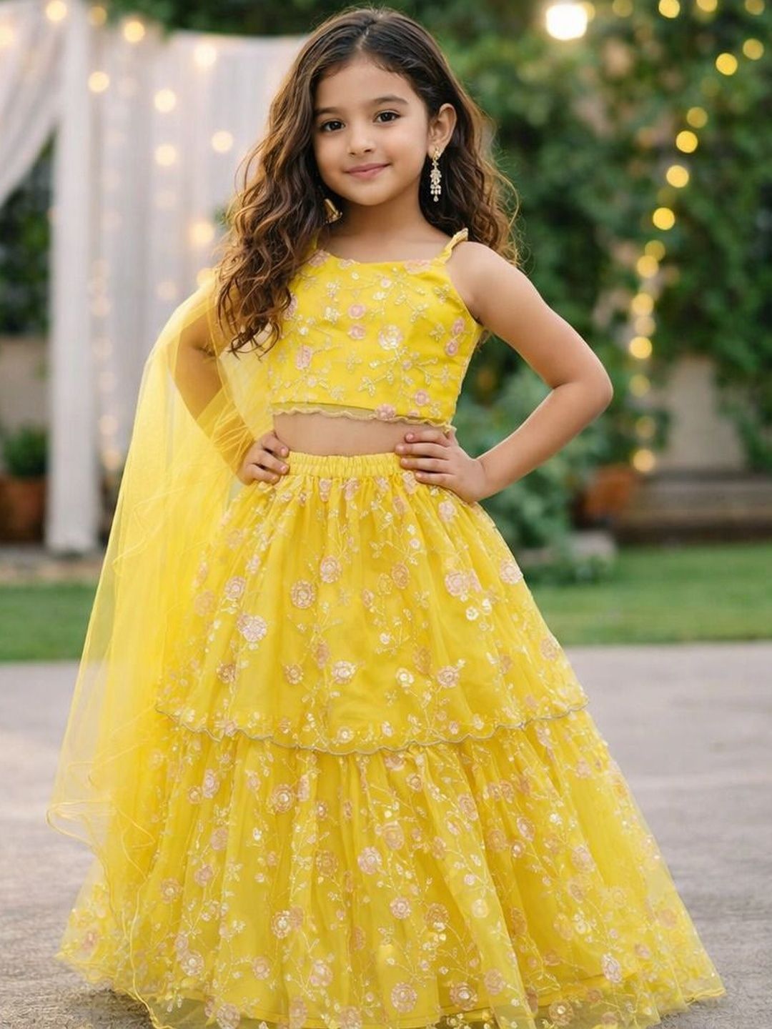 The Magic Wand Girls Embellished Sequinned Ready to Wear Lehenga & Blouse With Dupatta