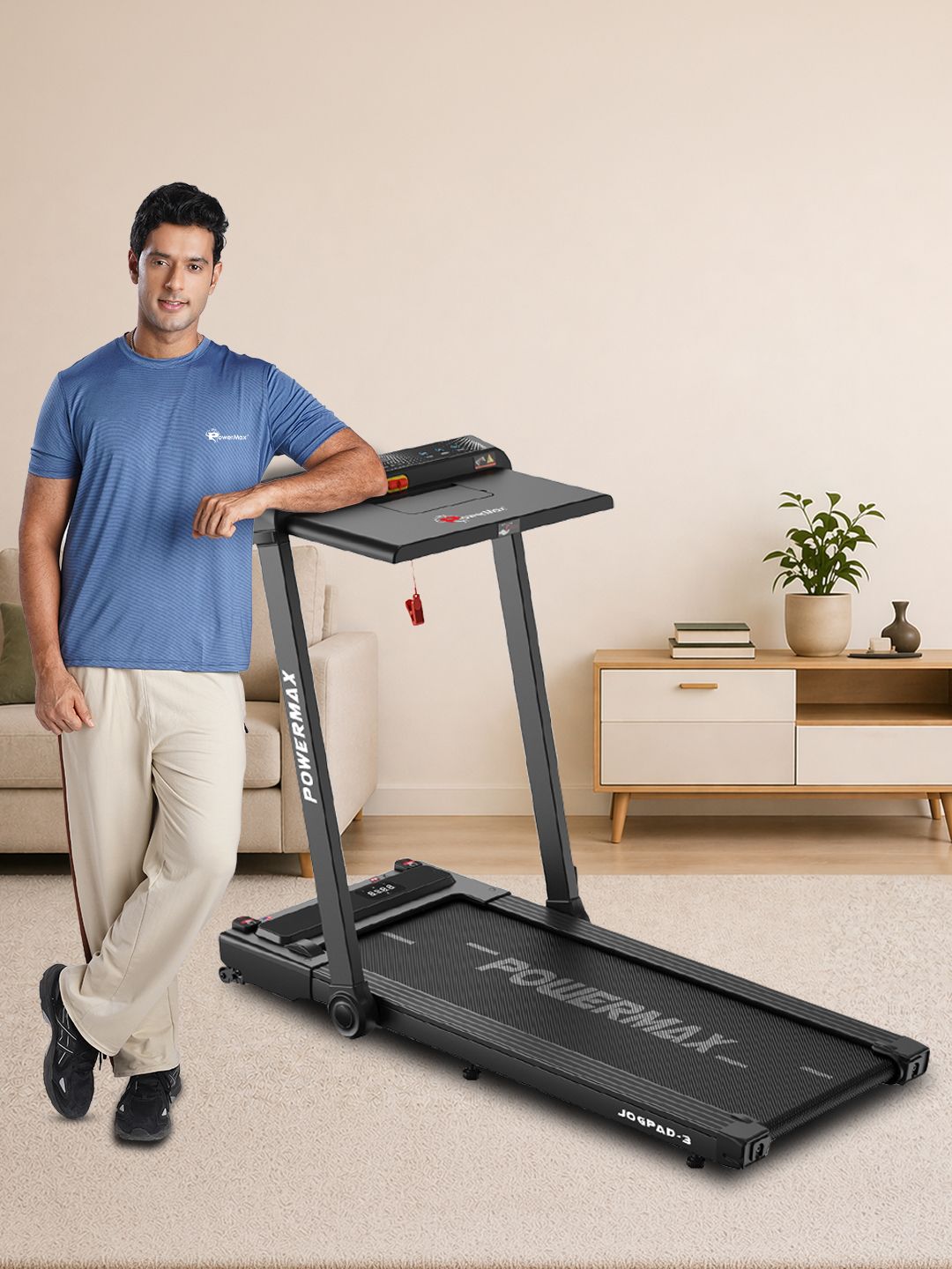 PowerMax Fitness PowerMax Fitness JogPad-3 Motorised 2 in 1 Treadmill with Wristband Remote Controller