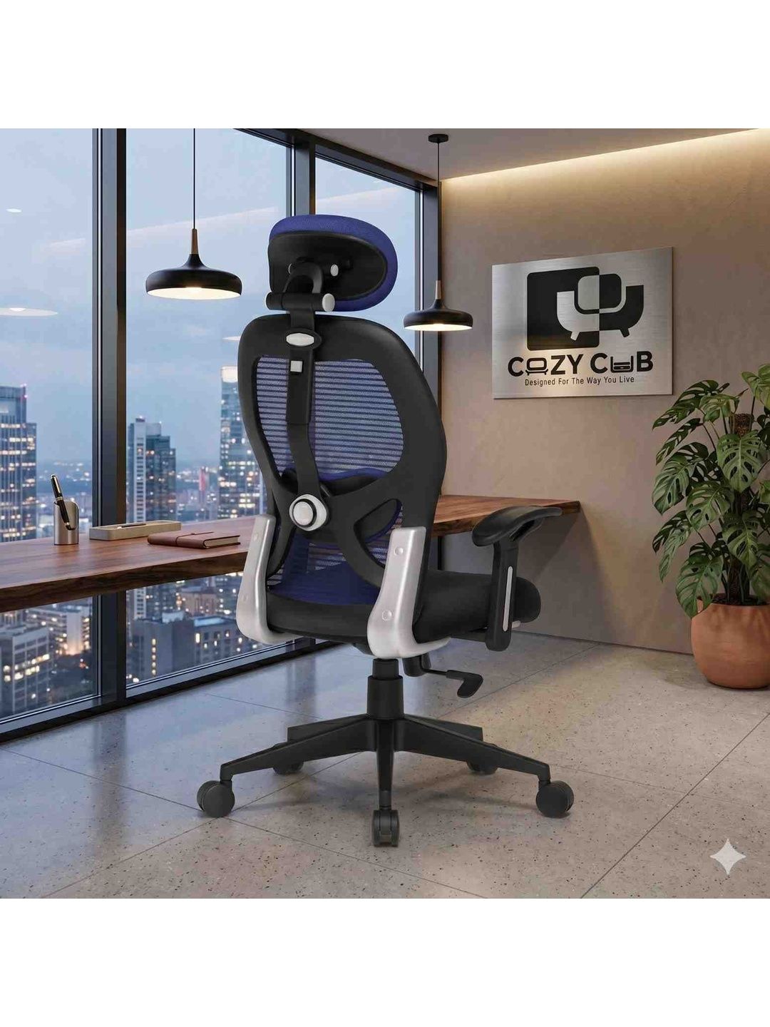 COZY CUB Blue & Black Adjustable Seat Height Study Arm Chair