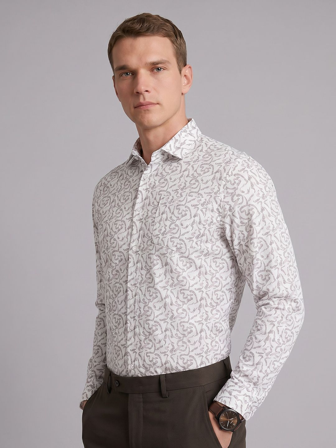 Blackberrys Slim Fit Abstract Printed Pure Cotton Formal Shirt