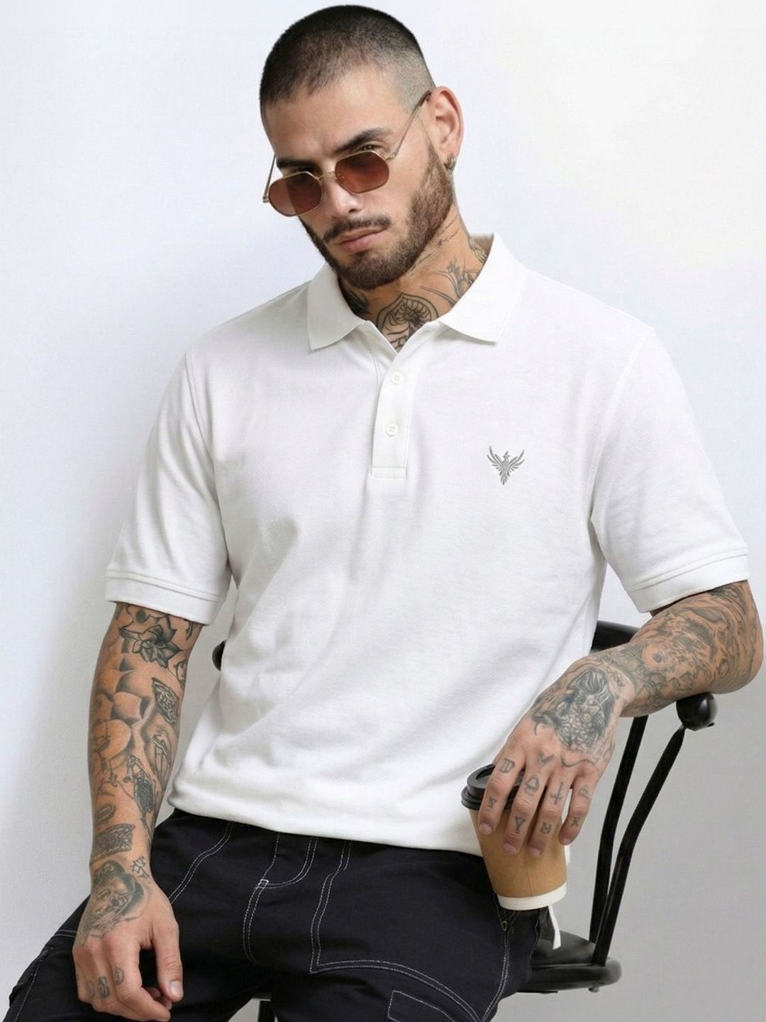 Utopium Men Brand Logo Polo Collar T-shirt