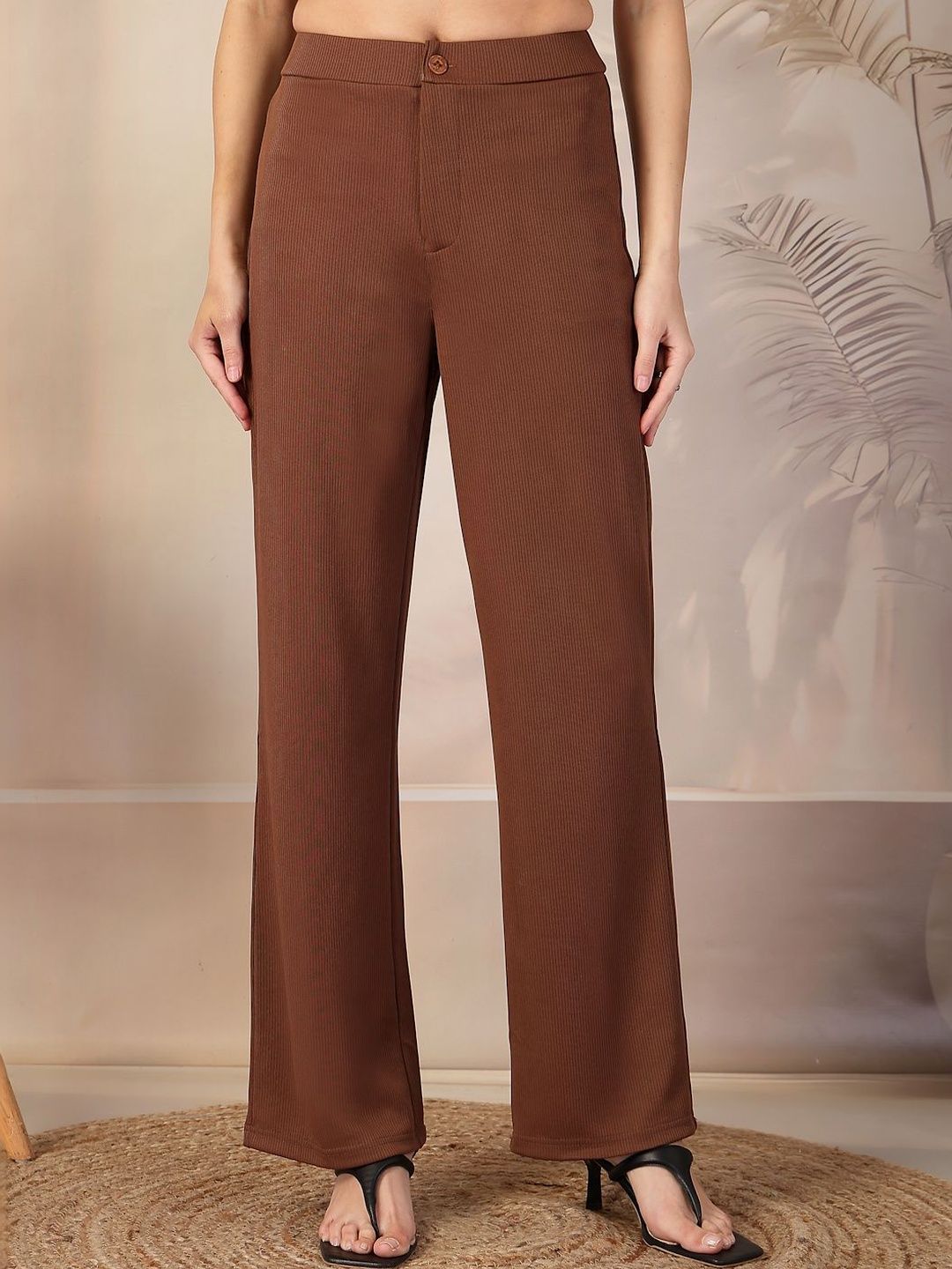 Women High-Rise Trousers aayu Women Relaxed High-Rise Easy Wash Trousers