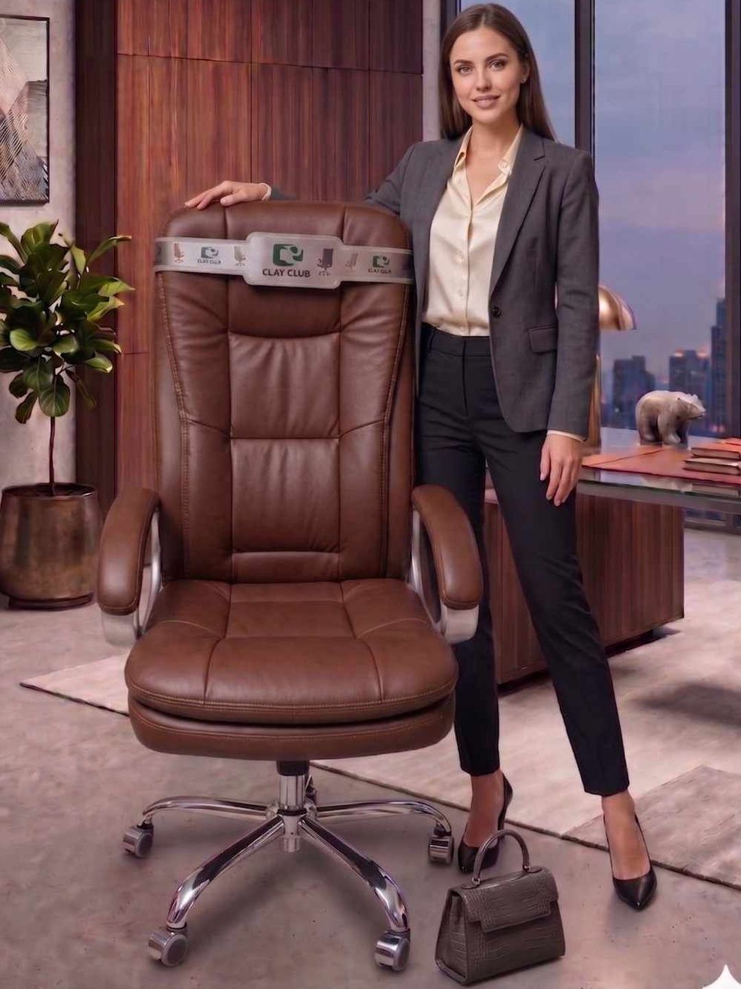 COZY CUB COZY CUB Brown Leatherette Adjustable Seat Height Study Arm Chair