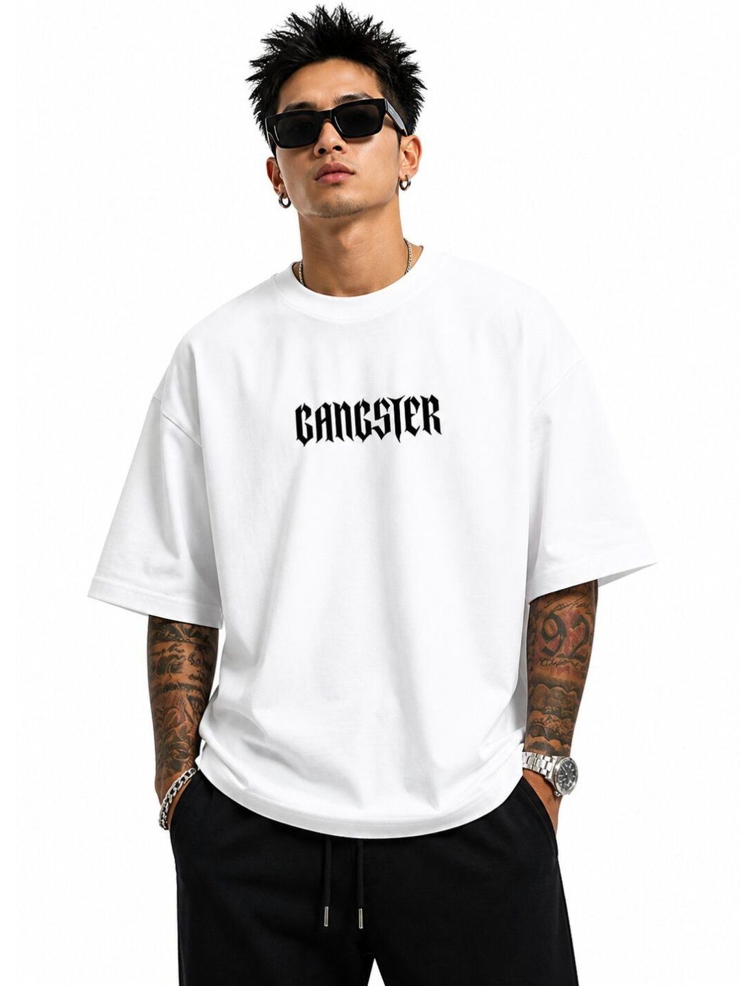 HASTEN Men's Oversized Typography Print T-shirt