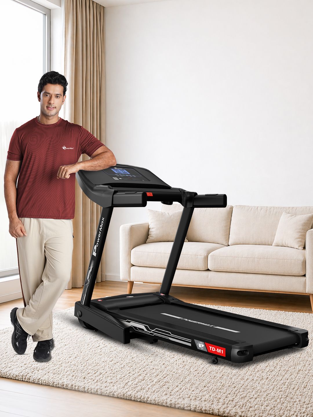 PowerMax Fitness PowerMax Fitness TD-M1 Motorised Foldable Treadmill for Home GYM DC Motor 4HP Peak