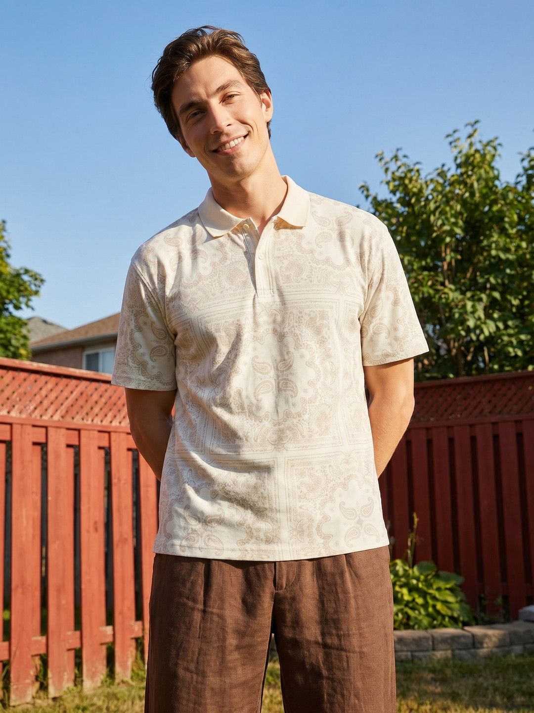 Mast & Harbour Floral Printed Relaxed Fit Polo Collar T-shirt