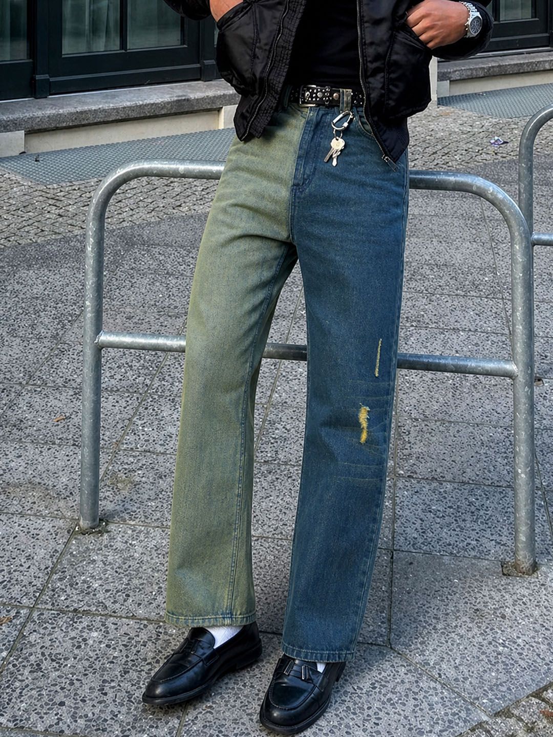 MASCLN SASSAFRAS Men Relaxed Fit Low Distress Colourblocked Pure Cotton Jeans