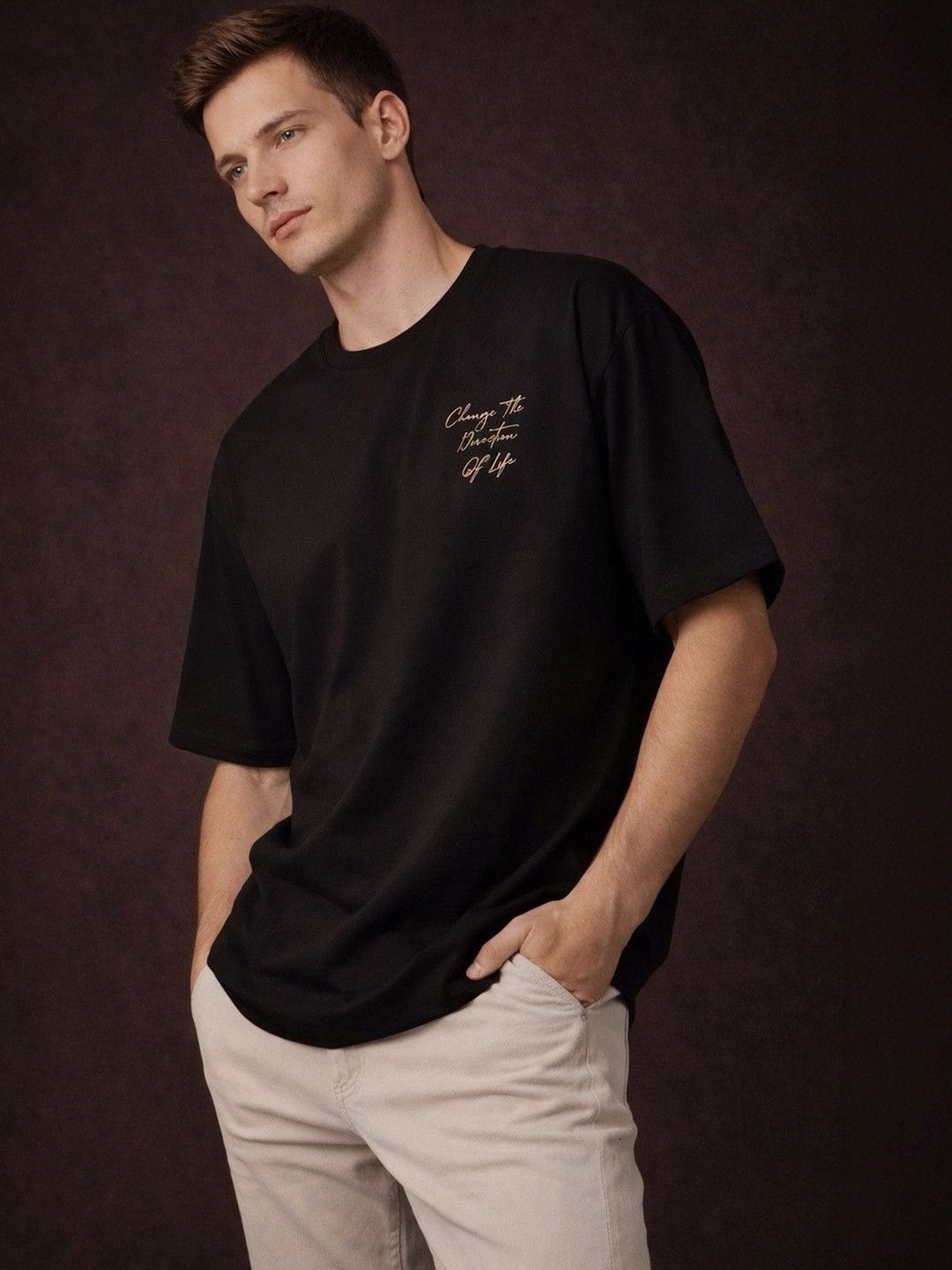 The Roadster Lifestyle Co Printed Pure Cotton Round Neck Oversized Tshirt