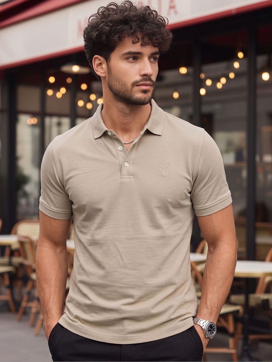 Utopium Men Brand Logo Polo Collar T-shirt