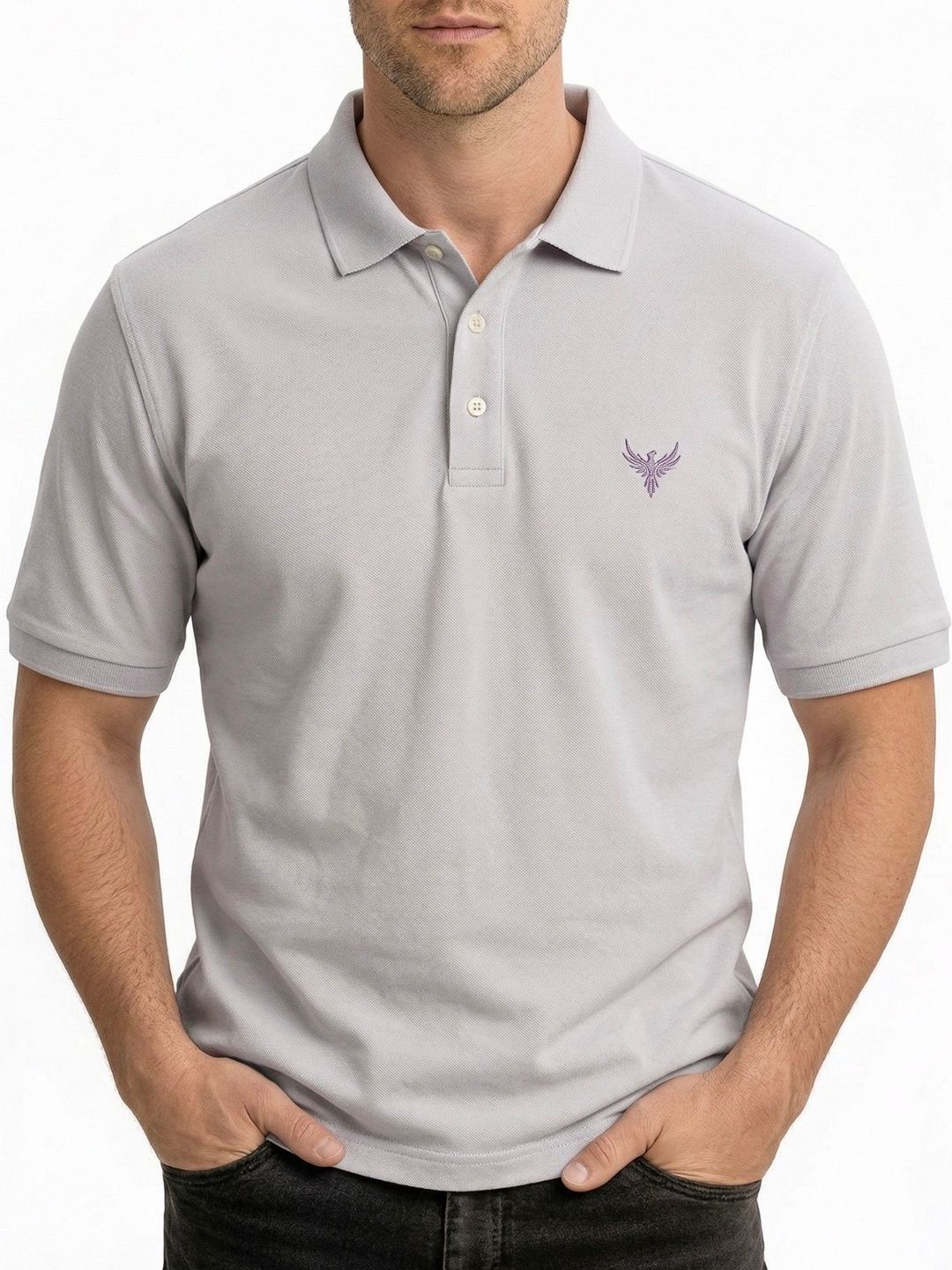 Utopium Men Brand Logo Polo Collar T-shirt