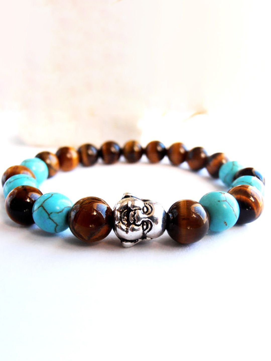 Young & Forever Young & Forever Unisex Laughing Buddha Lava Turquoise Tiger's Eye Elasticated Bracelet