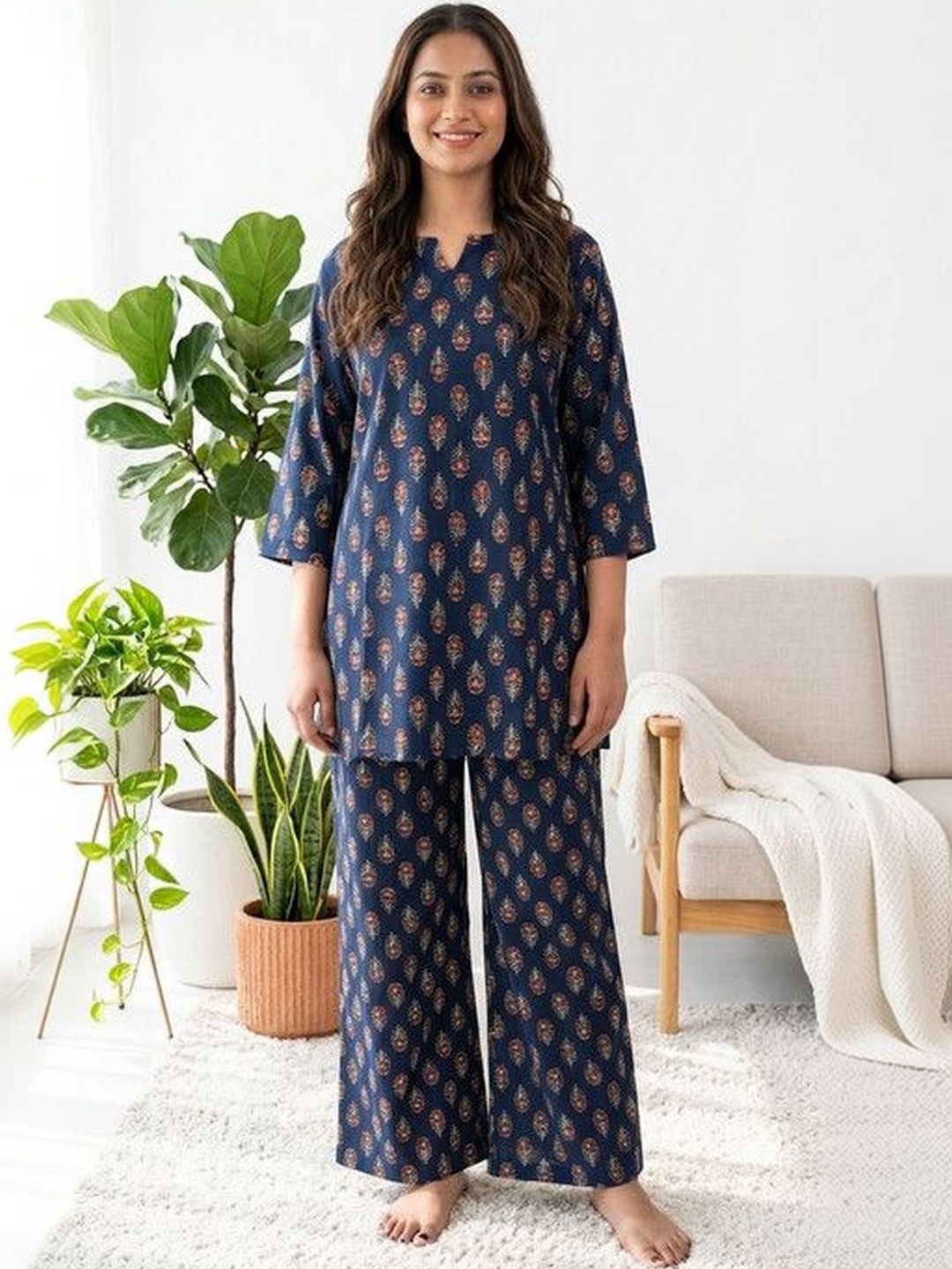 DESI HULIA Women Ethnic Motifs Printed Regular Kurta with Palazzos