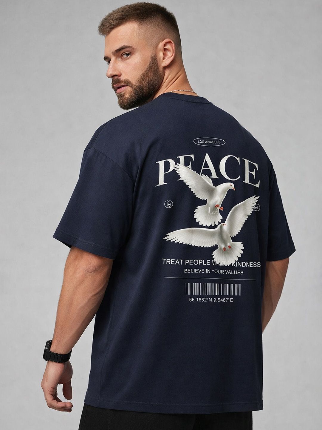 Roadster The Roadster Lifestyle Co Printed Pure Cotton Round Neck Oversized Tshirt