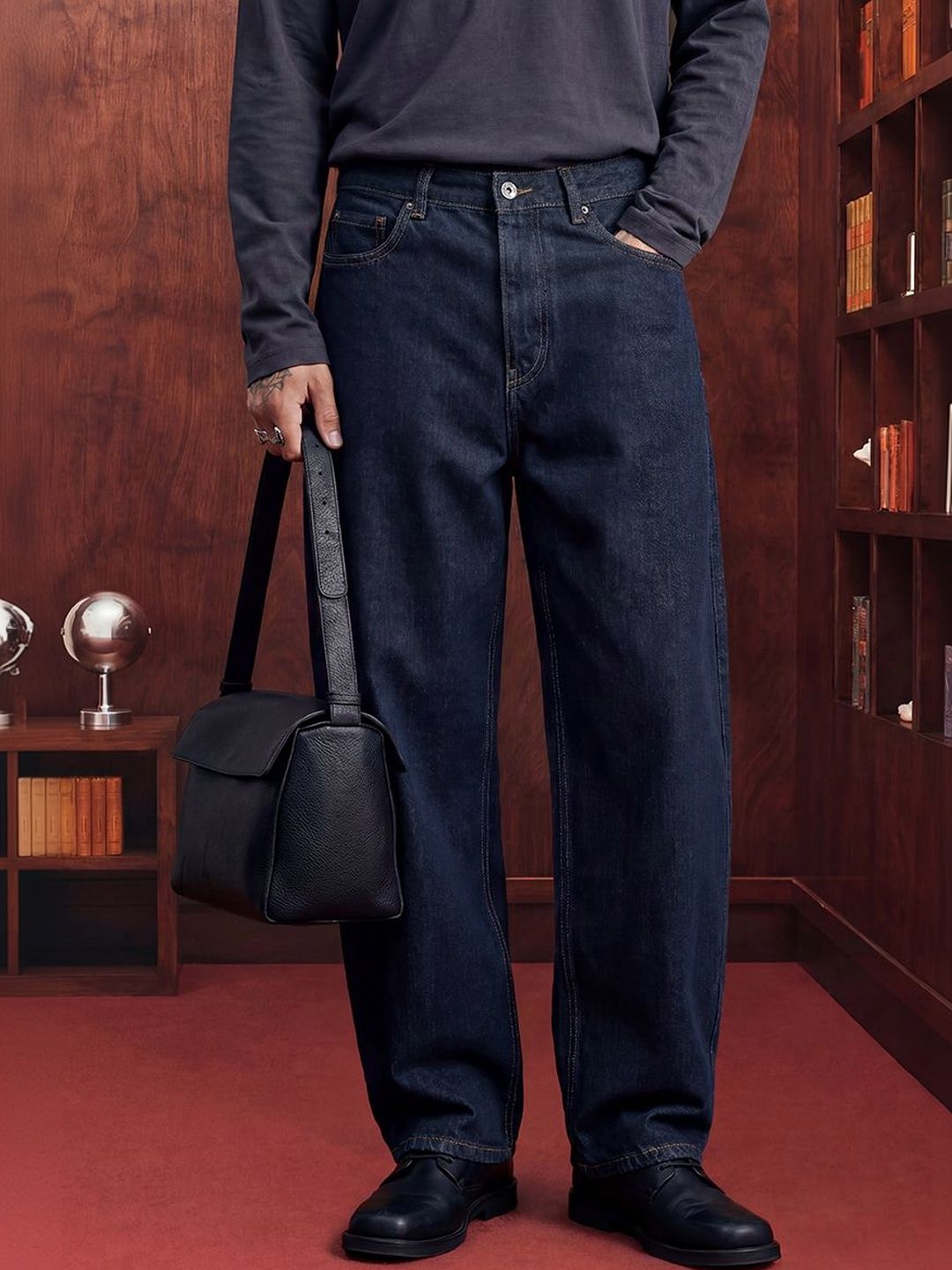 Snitch Navy Blue Mid-Rise Slouchy Fit Jeans