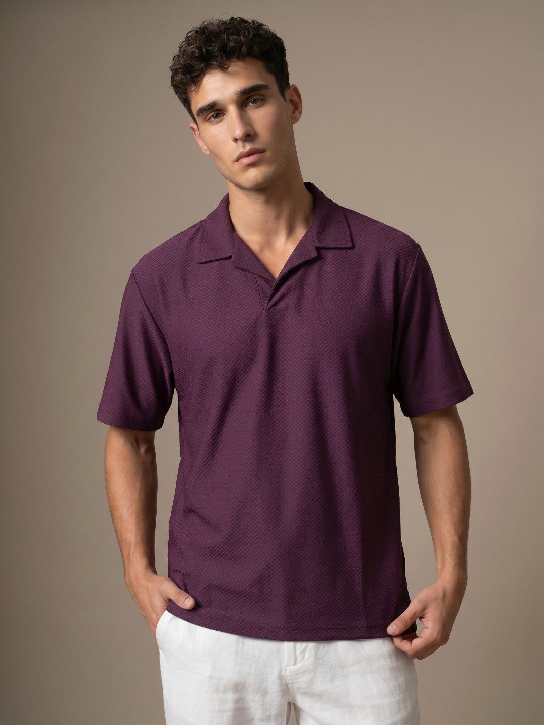glitchez Self Designed Polo Collar Drop-Shoulder Sleeves T-shirt