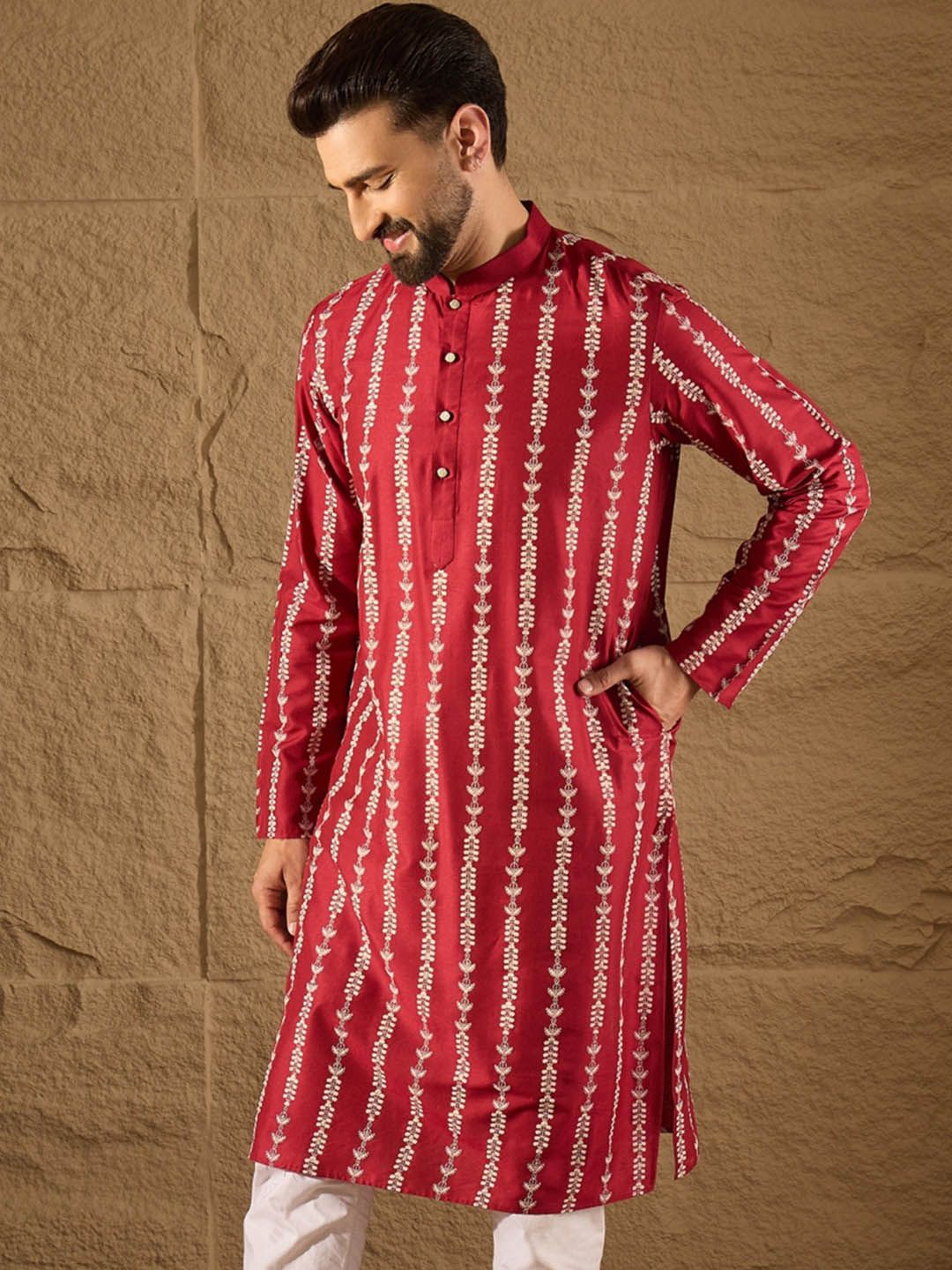House of Pataudi Men Ethnic Motif Printed Straight Kurta