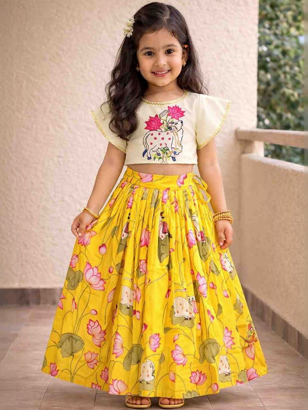 Sangria Girls Embroidered Round Neck Flared Lehenga Choli