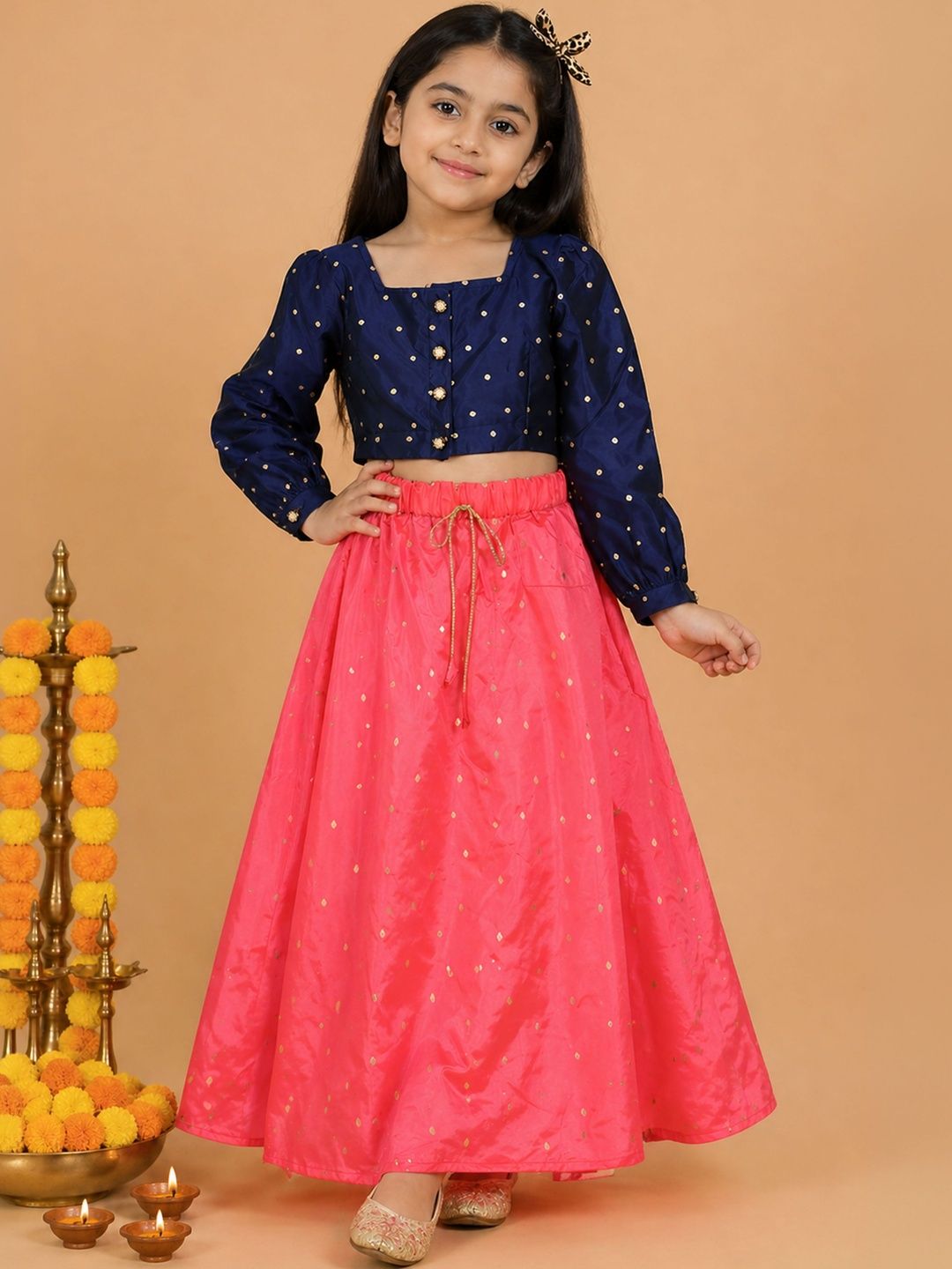 KiddoPanti Girls Embellished Ready to Wear Lehenga & Choli Set