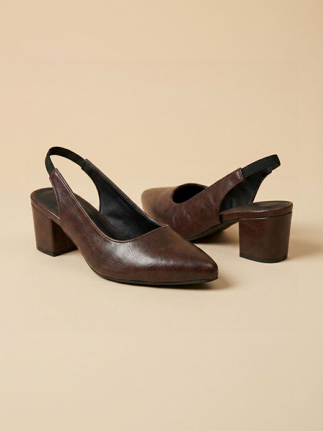 Shoesphere Women Brown Textured Block Pumps