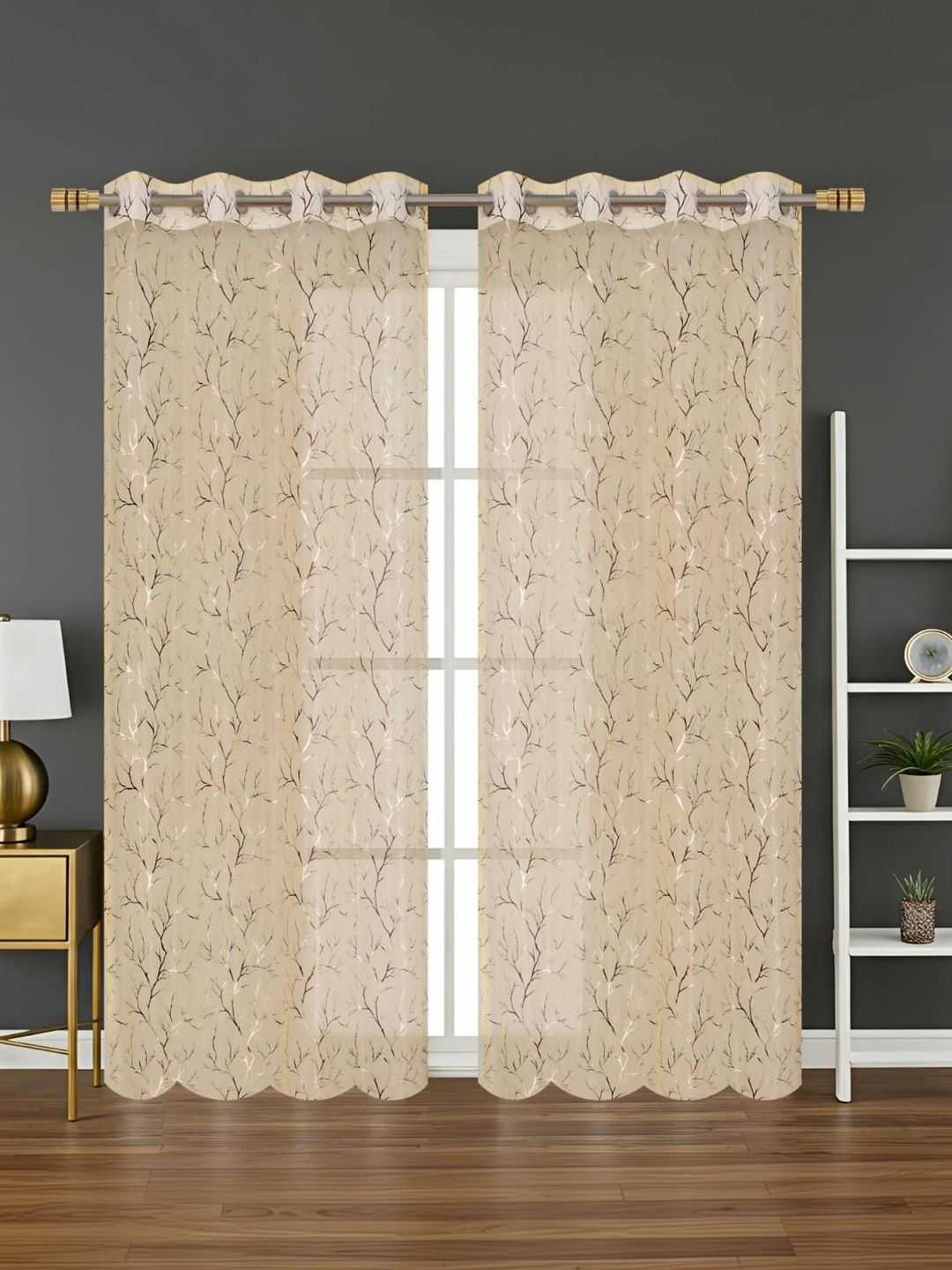 RIDHAAN RIDHAAN Cream-Coloured Set of 2 Sheer Door Curtain