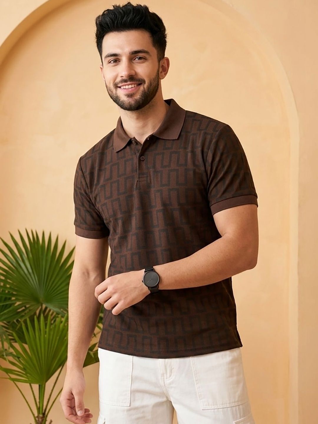 YONGE Men Printed Polo Collar T-shirt