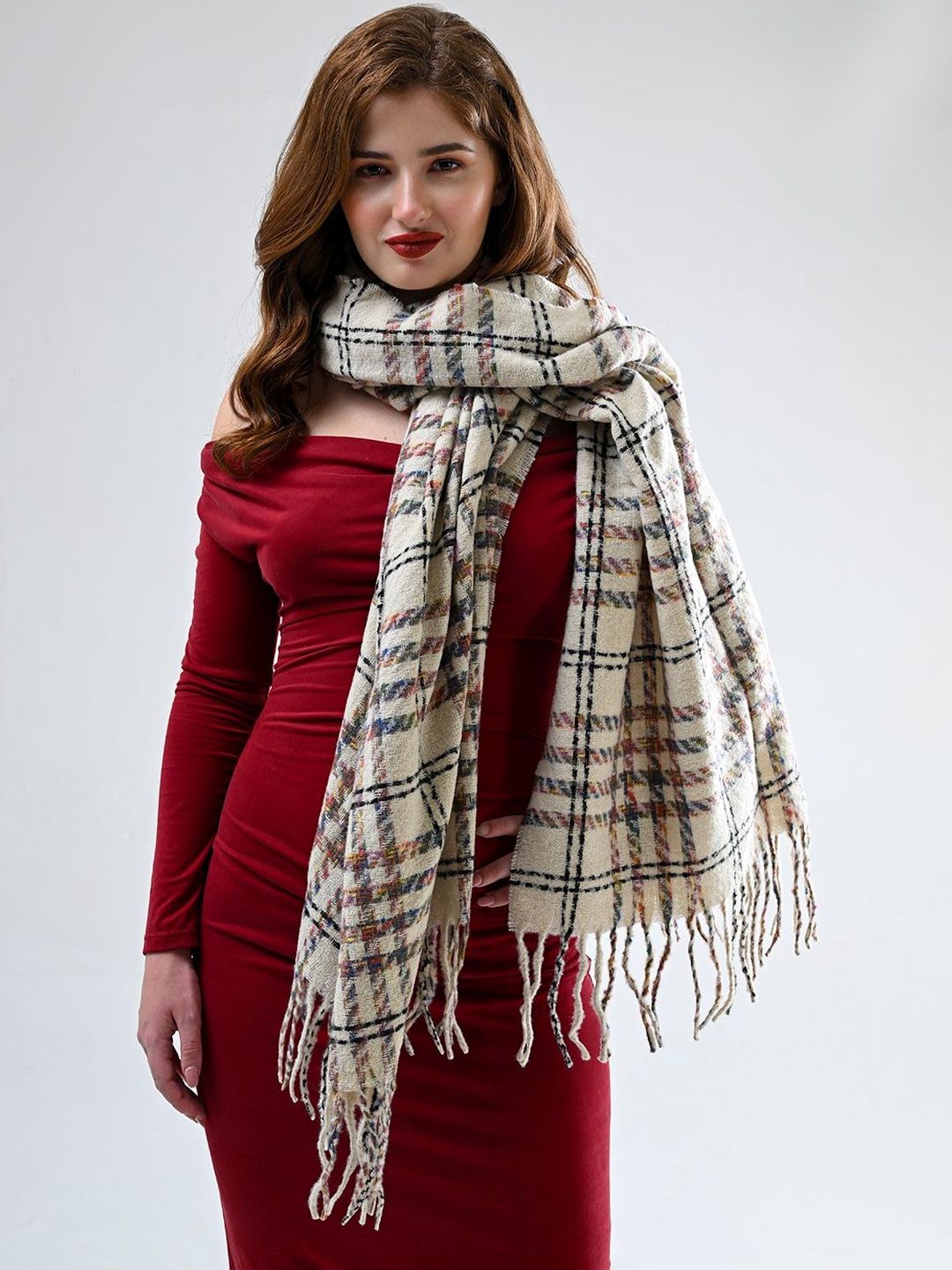 Cazzano Women Striped Embroidered Shawl