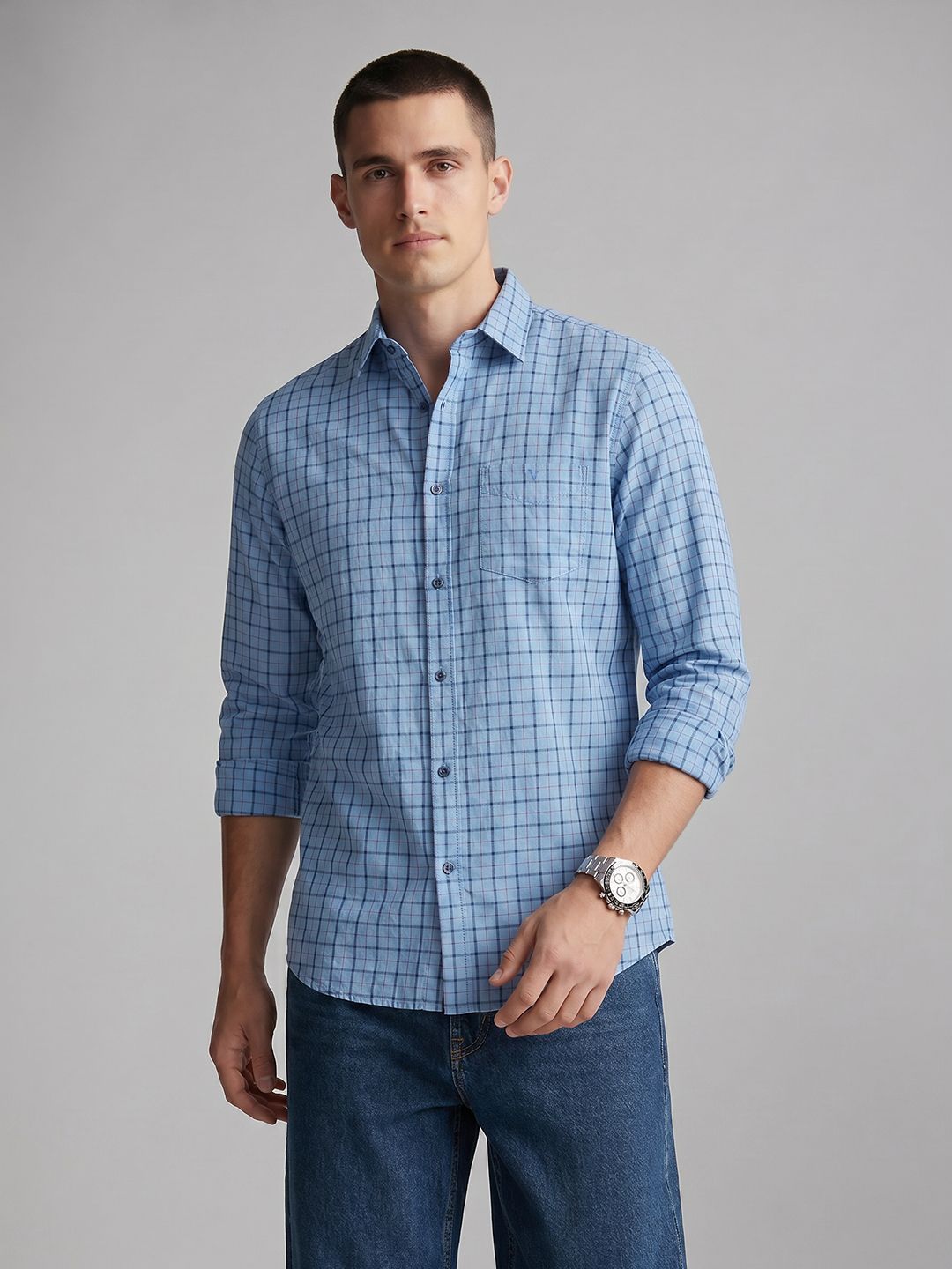 Van Heusen Sport Slim Fit Checked Pure Cotton Casual Shirt