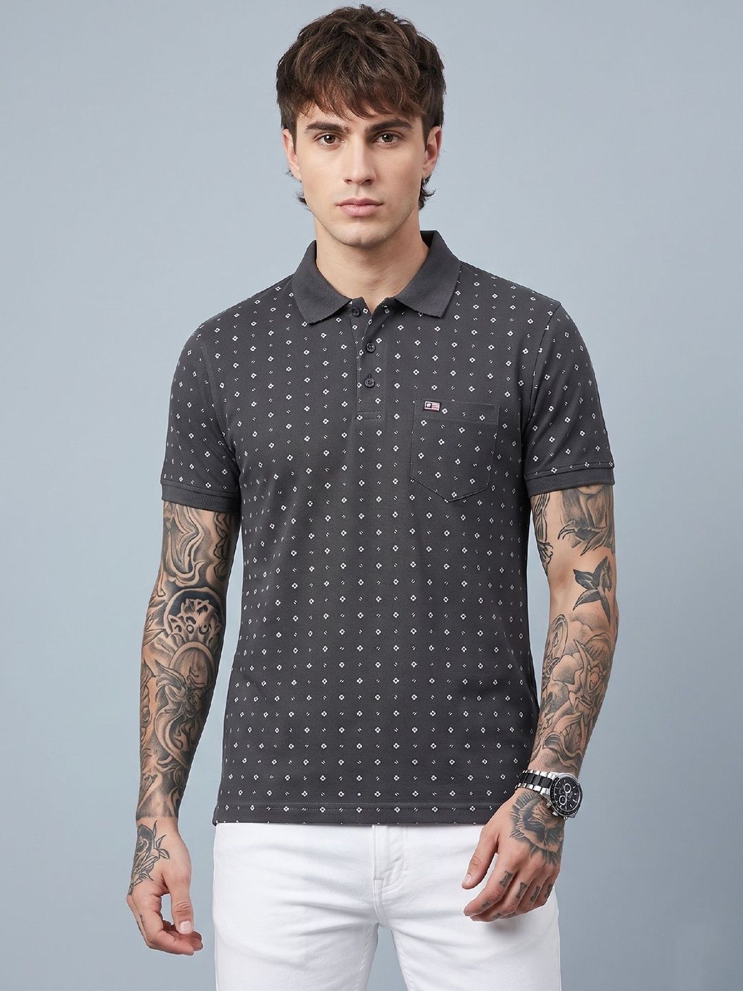 SANDPIPER Men Printed Polo Collar Pockets T-shirt