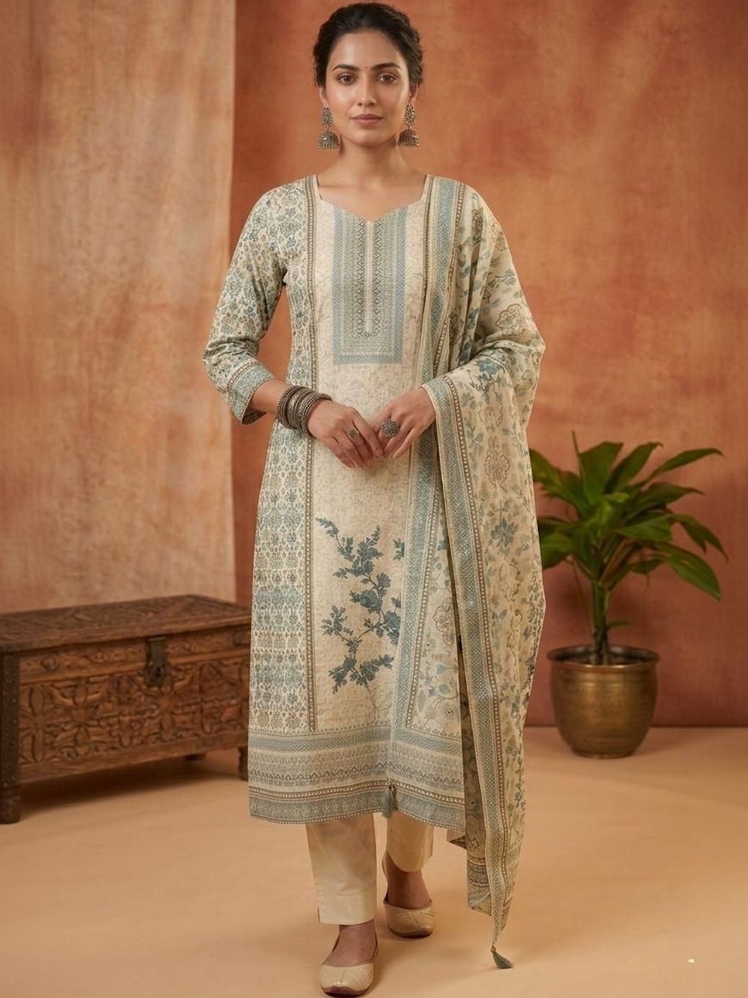 Vagmi Women Ethnic Motifs Printed Regular Kurta with Trousers & With Dupatta