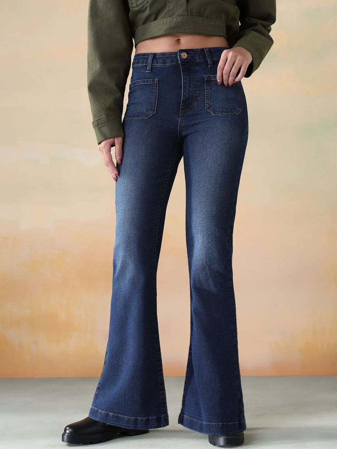 Aadvi Fashion Women Comfort Flared High-Rise Light Fade Acid Wash Stretchable Jeans