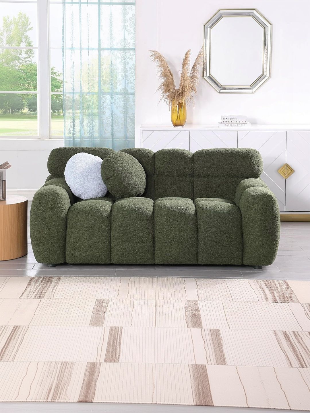 INDIAWOODMART Green Textured Wooden 2 Seater Sofa