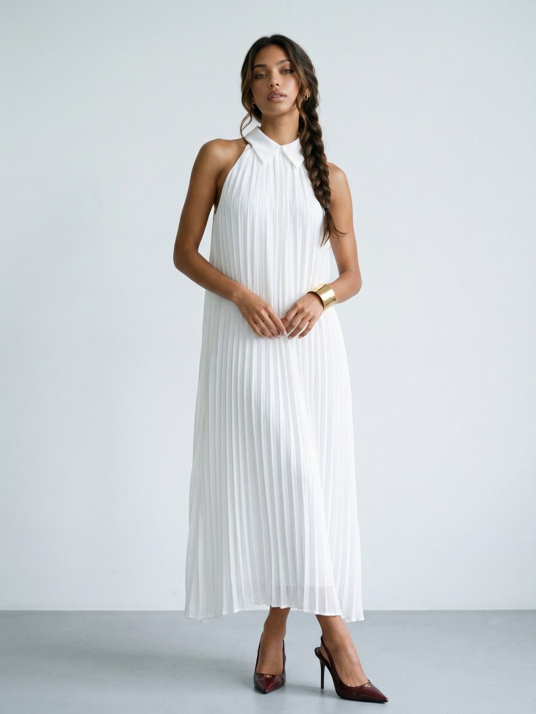 Buy PhosphorusPoly Moss Shirt Collar A line Dresses - Dresses for