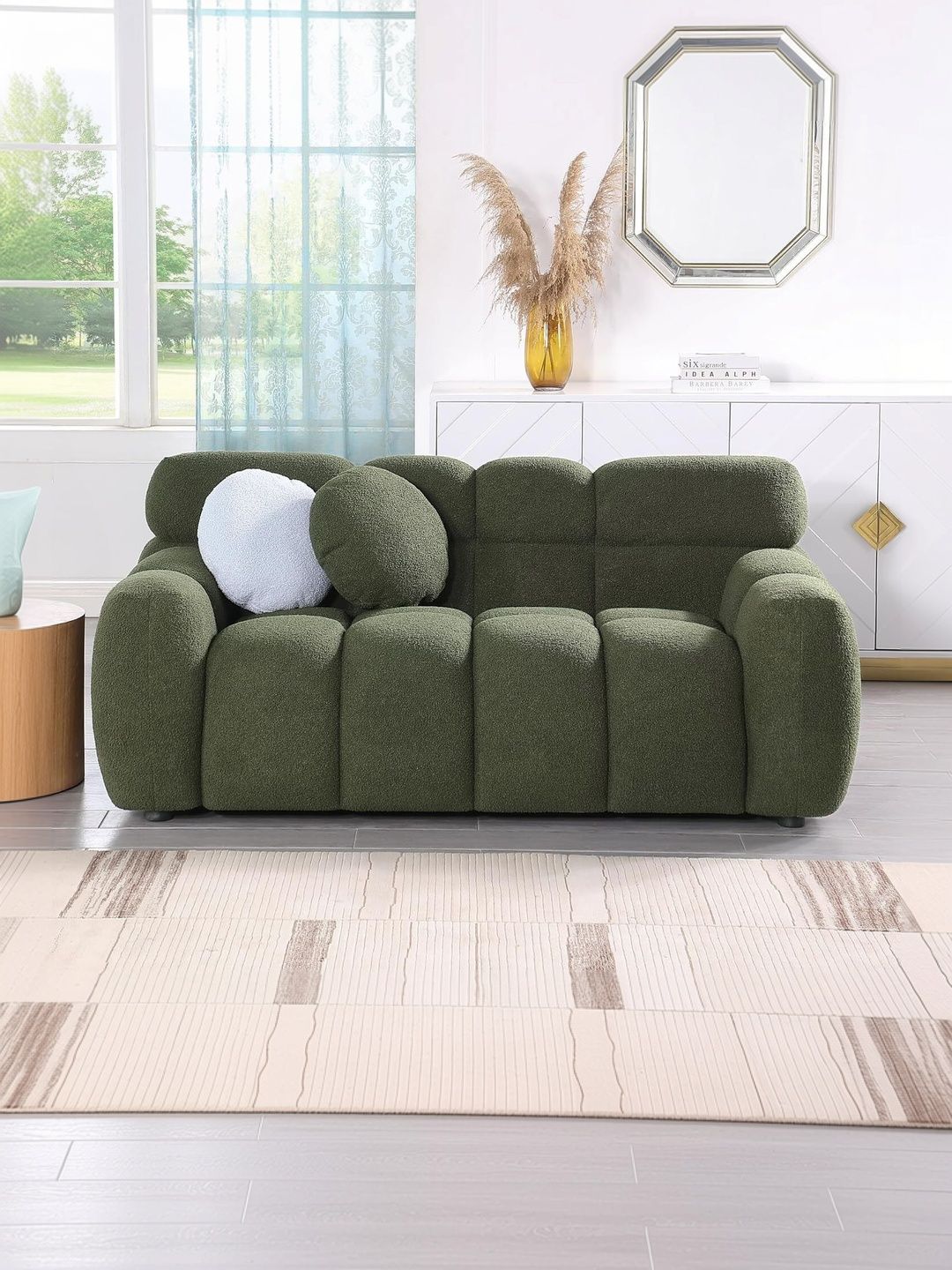 INDIAWOODMART Green Textured Wooden 3 Seater Sofa