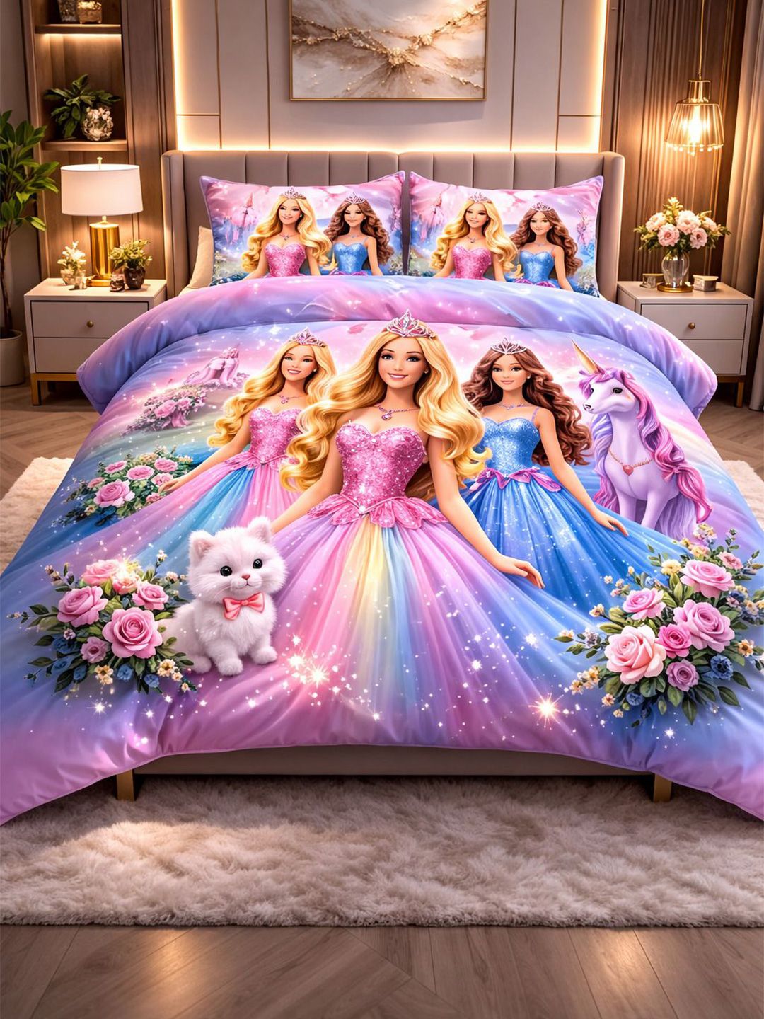 VAIKUNTH HOME VAIKUNTH HOME Multicoloured Conversational King Bedsheet with 2 Pillow Covers