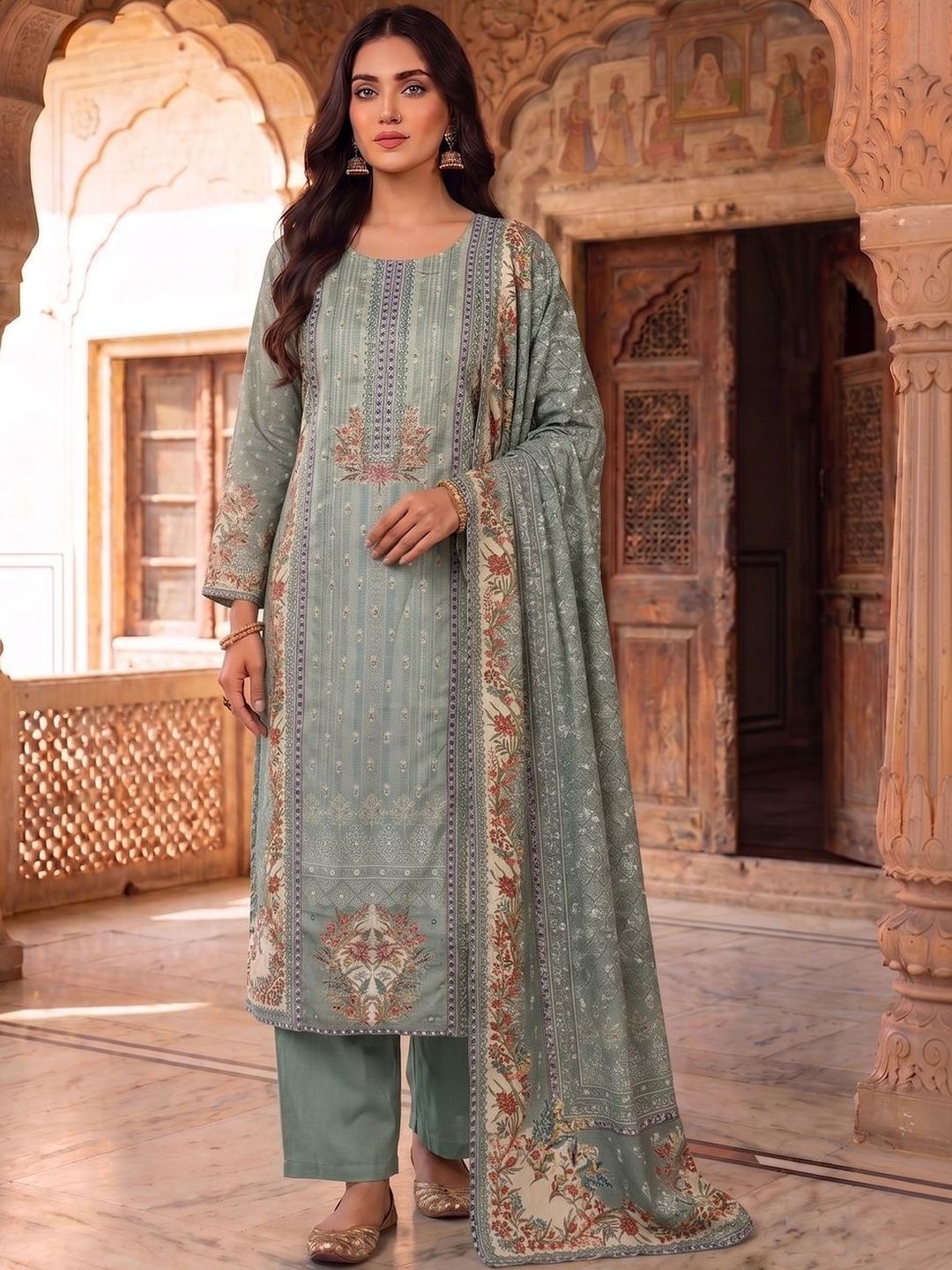 Women Printed Kurta with Trousers With Dupatta Inddus Women Ethnic Motifs Printed Regular Kurta with Trousers & With Dupatta