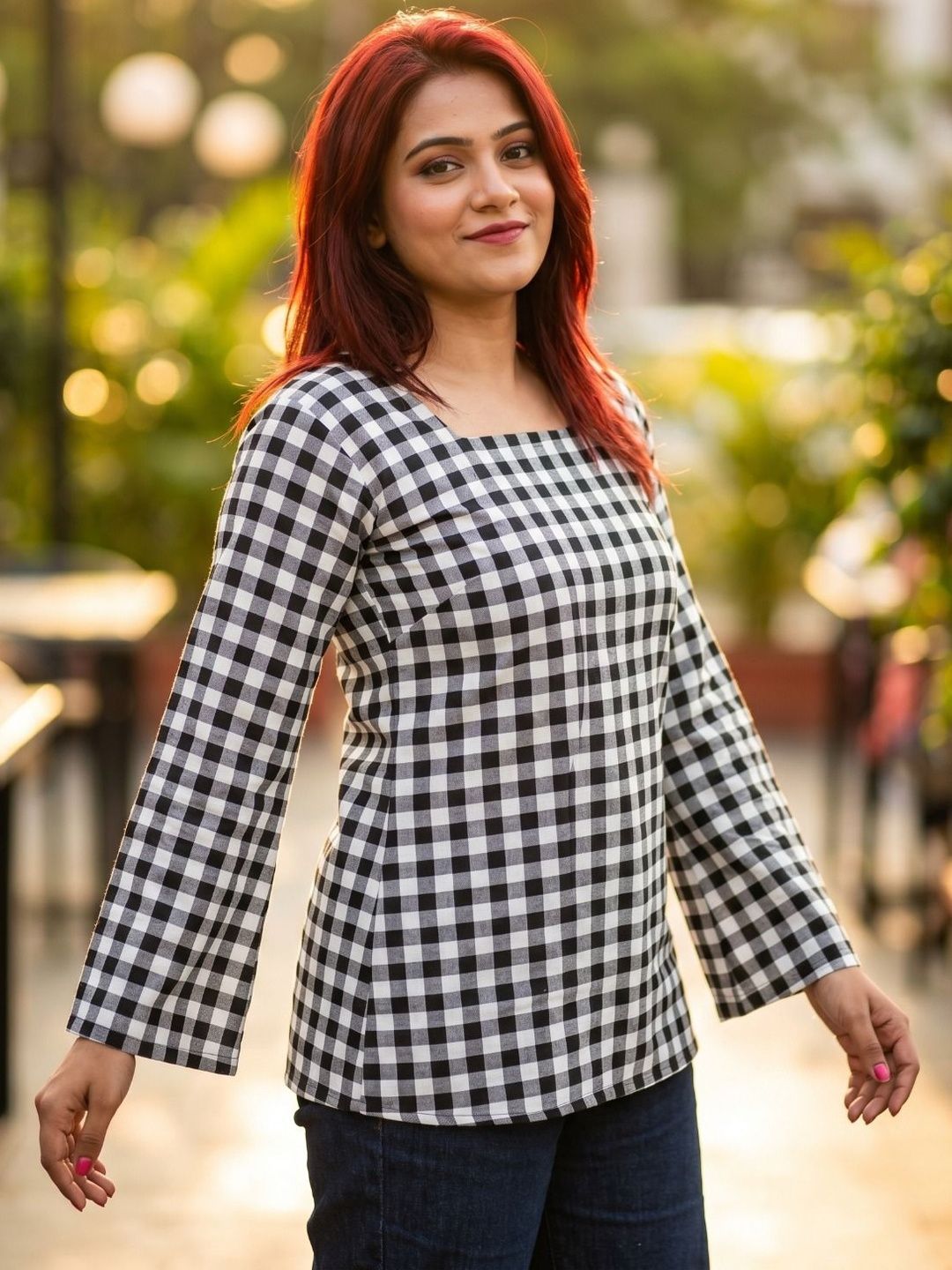 Monamaar Woven Design Square Neck Pure Cotton Blend Kurti
