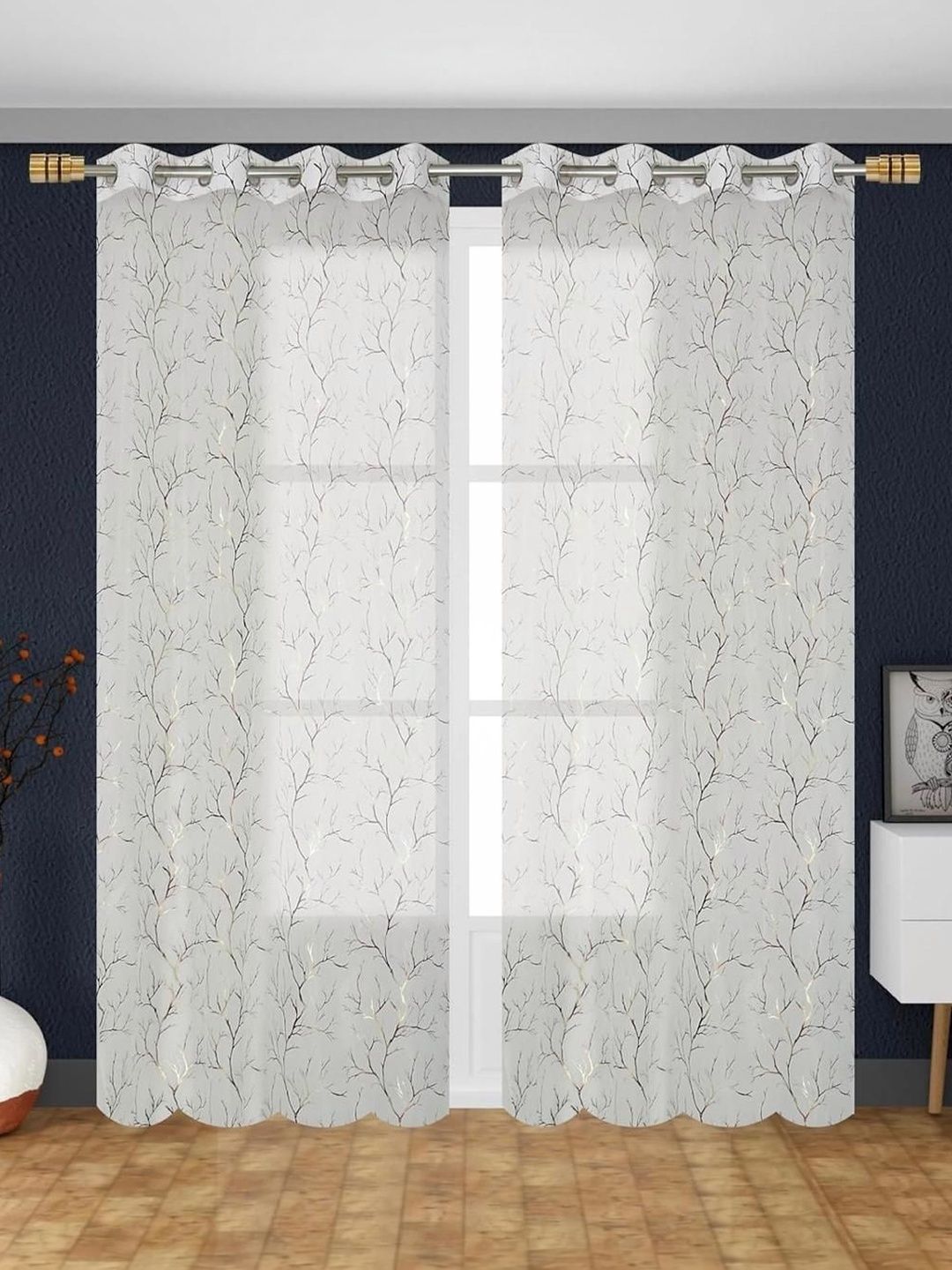 RIDHAAN White Set of 2 Sheer Long Door Curtain